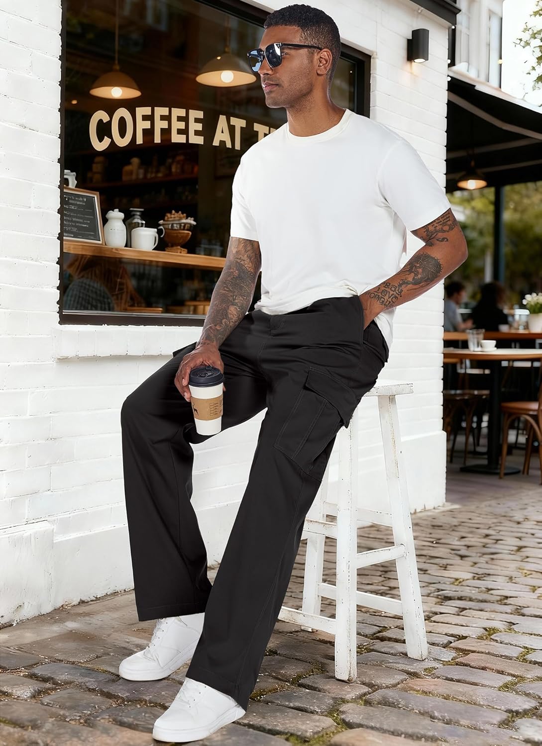 PEGENO Mens Cargo Pants Elastic Waist Drawstring Twill Hiking Pants with Multiple Pockets - Image 5