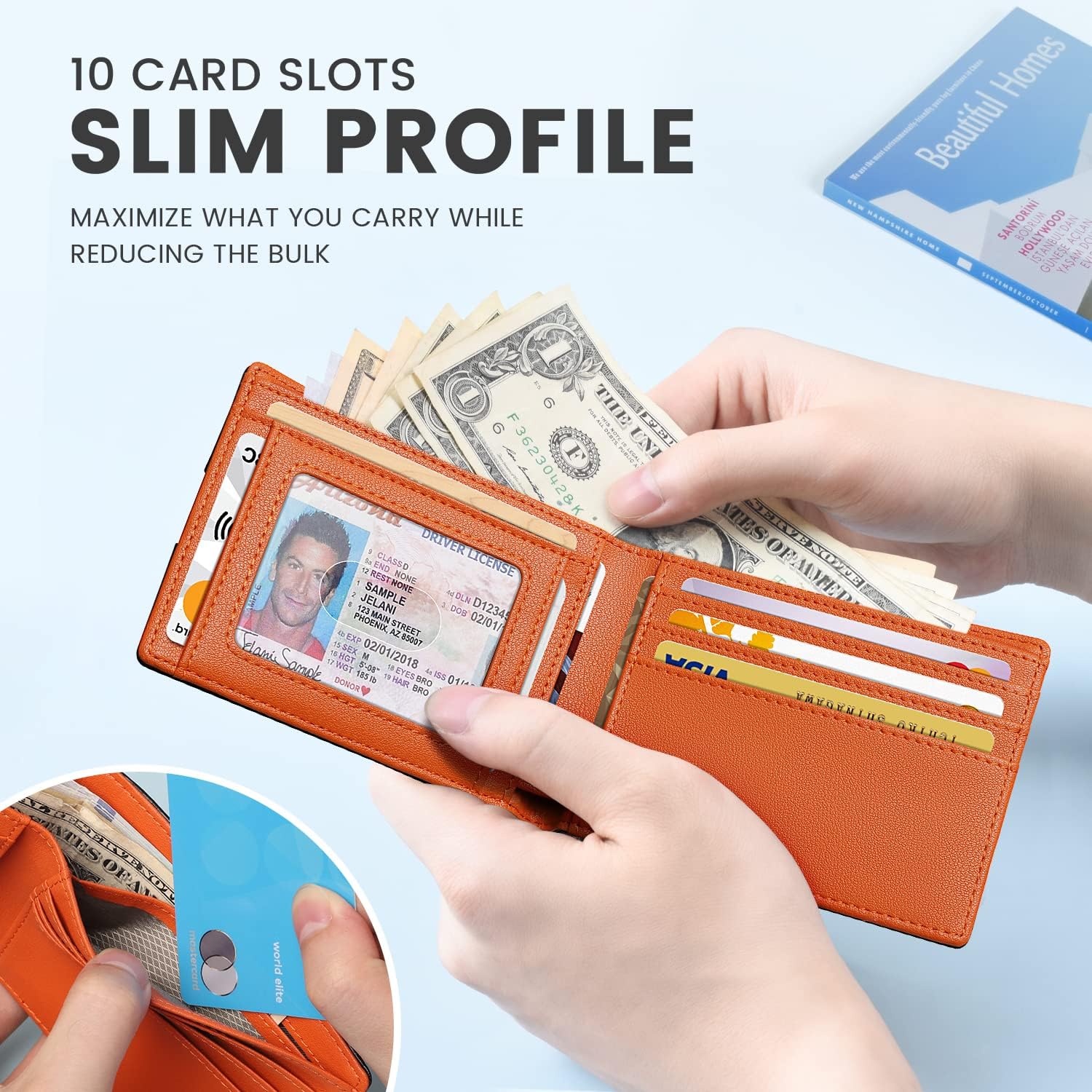 Zitahli Mens-Wallet-Slim-Leather-RFID Blocking Wallet for Men Minimalist Bifold Credit Card Holder with Gift Box - Image 2