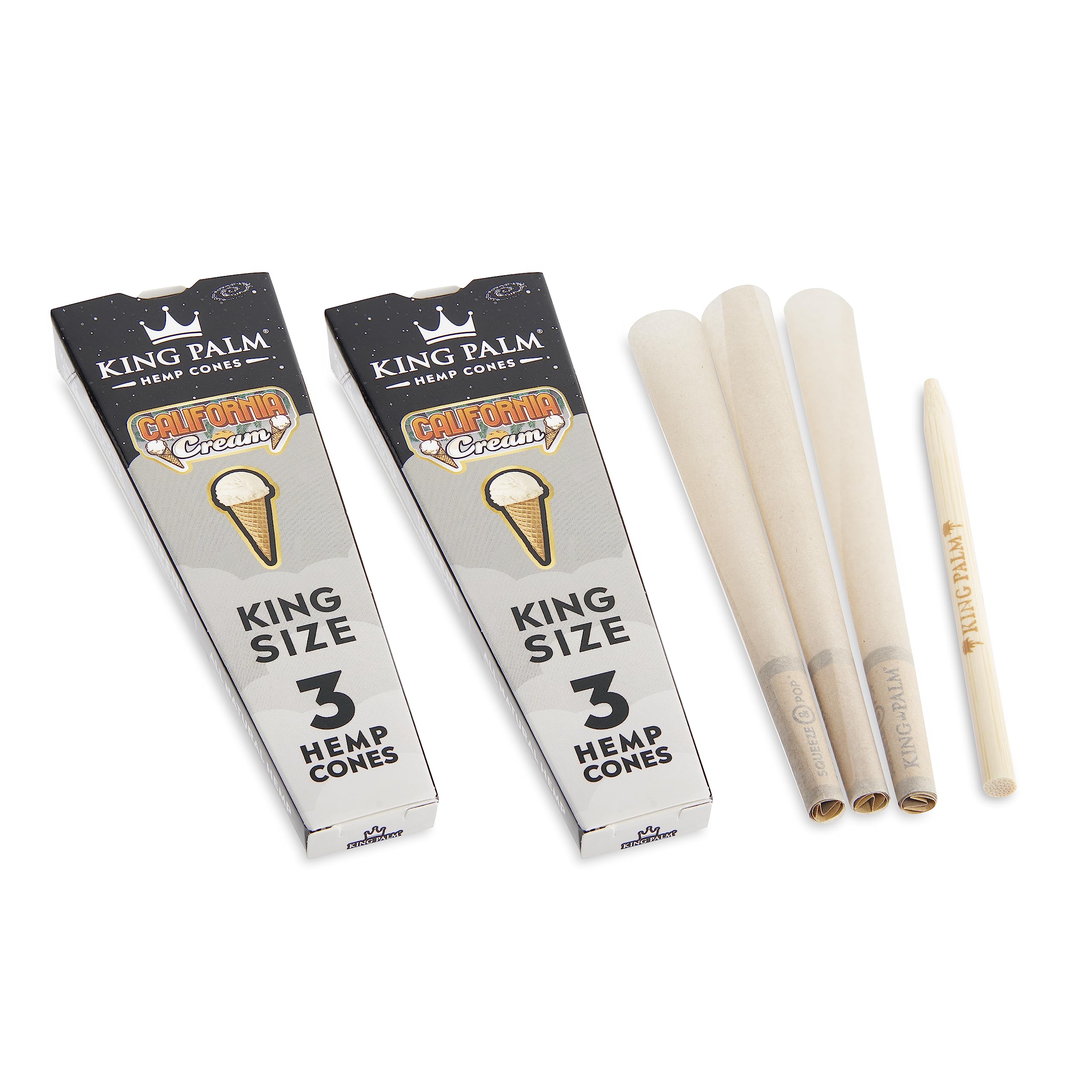 KING PALMPrerolled Cones and Filter Tips - all Natural Preroll Cones - 2 Packs - (California Cream, King Size, 3 per Pack)