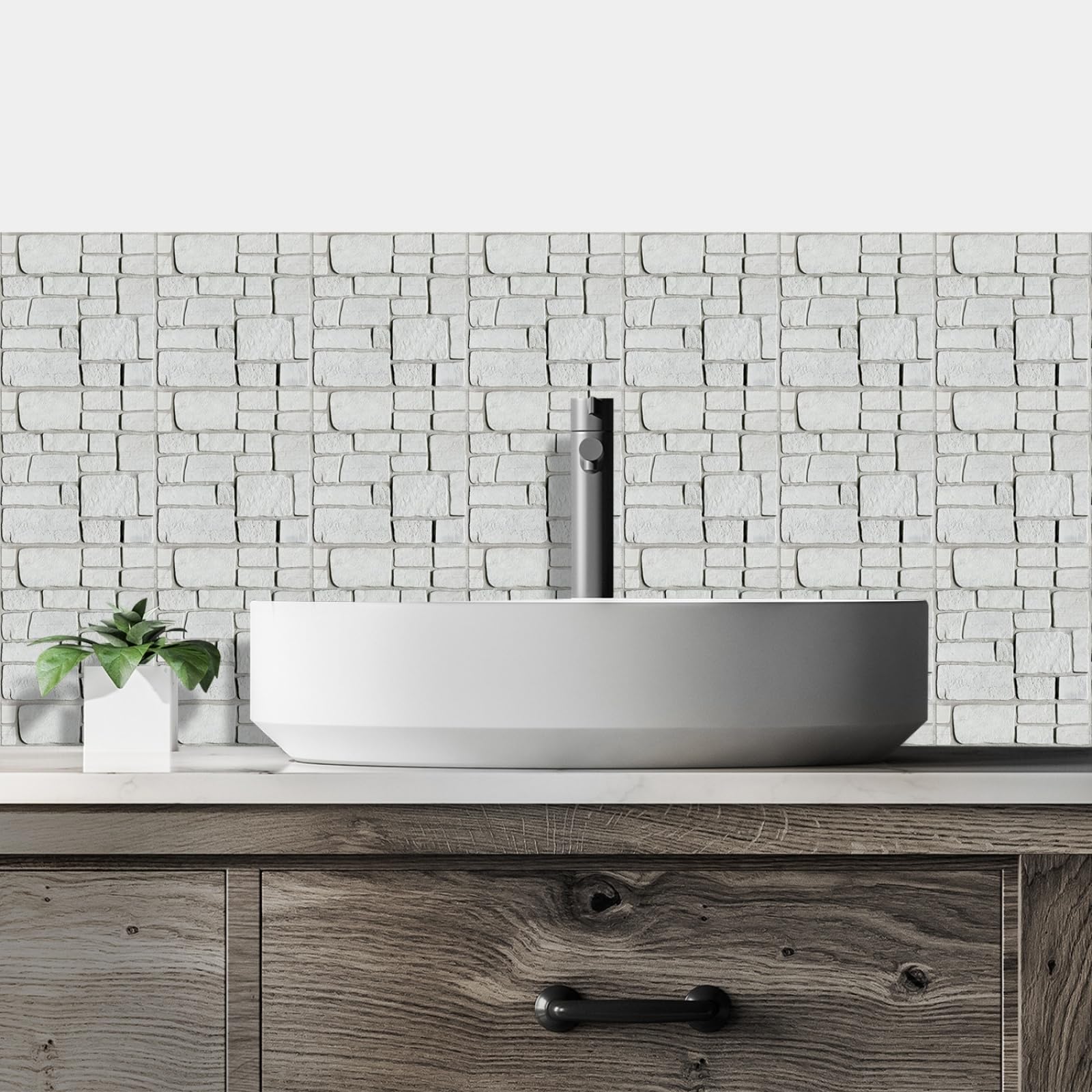 Stick on Tiles Grey Abstract Brick Tile Stickers for Bathroom Kitchen Backsplash Waterproof Tile Covers for Fireplace Surround Cabinet Furniture Stick on Kitchen Tiles 10x10 cm/10 pcs