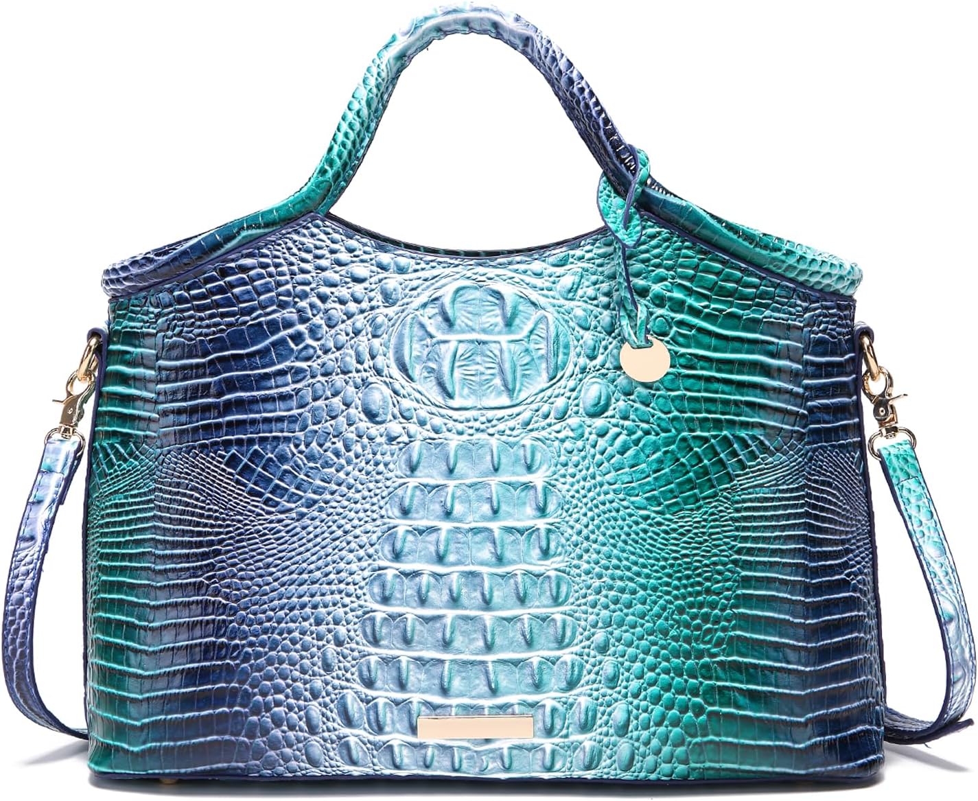 Makcr Joacbv Crocodile Pattern Gradient Top Handle Satchel Large Capacity Tote Bag Casual Versatile Commuter Bag Leather | Crocodile Pattern, Gradient, Top Handle, Large Capacity, Casual, Versatile