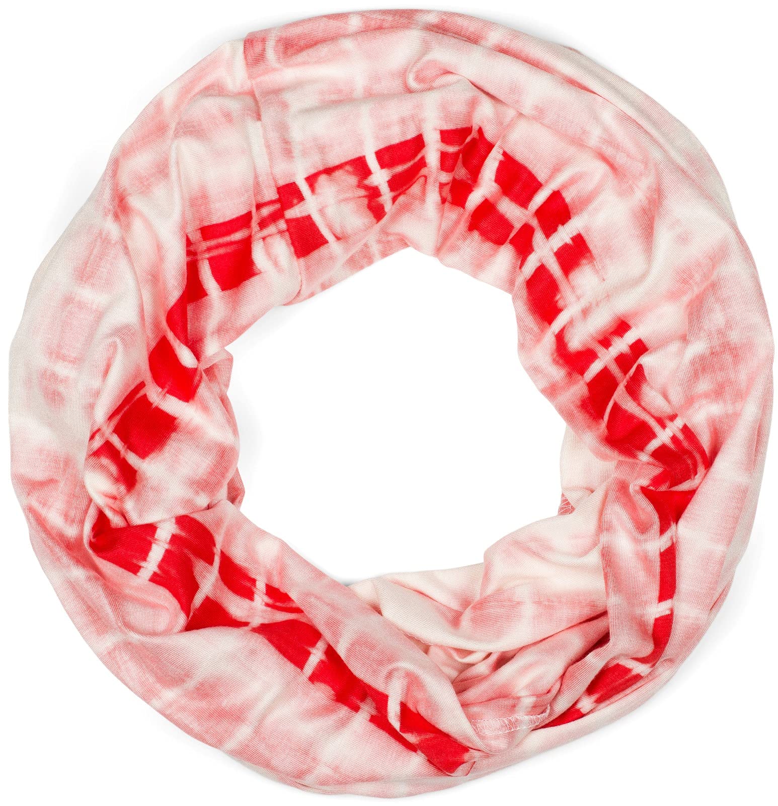 Stylebreaker Women's Coral-White Unisex Loop Scarf With Batik Stripe Pattern Print, Lightweight Tubular Scarf Gradient, Shawl 01016213, Colour: