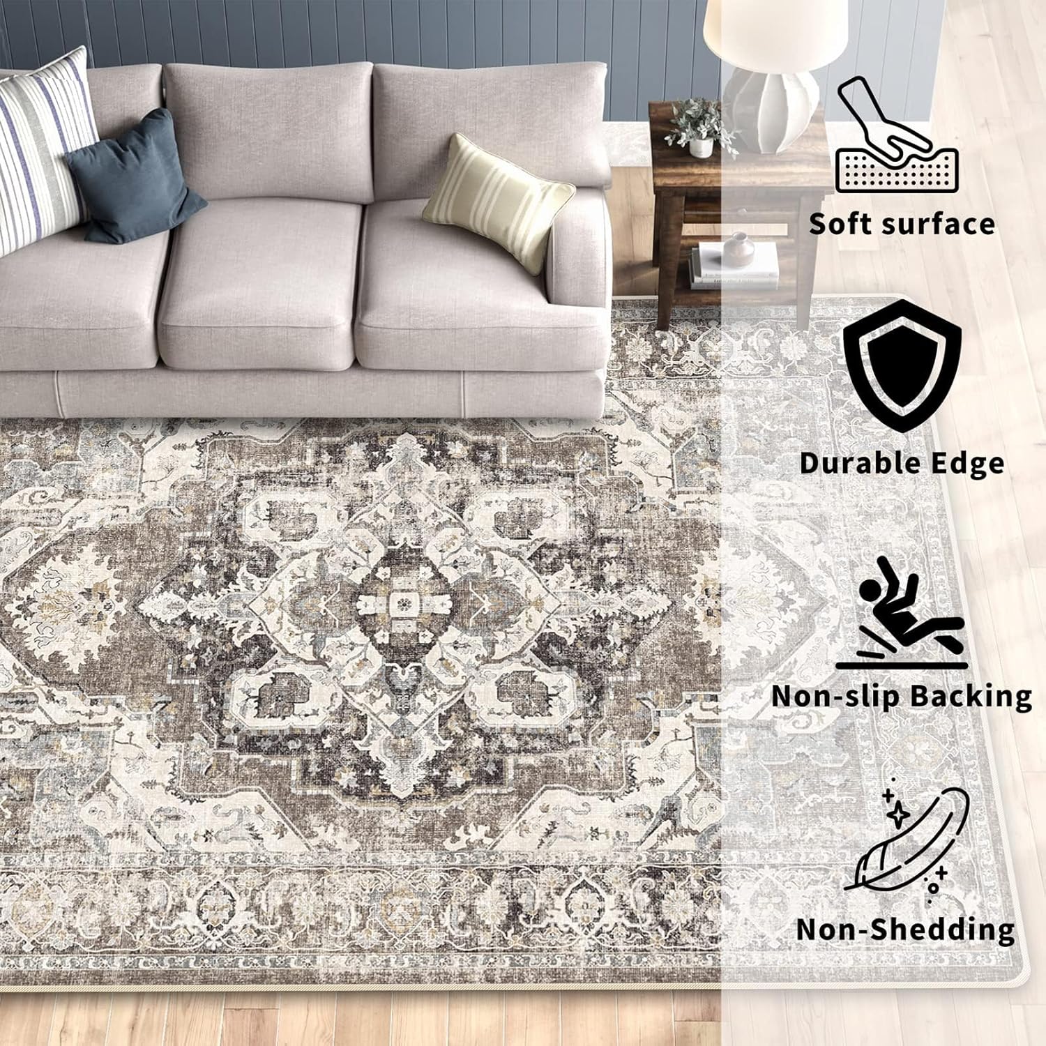 YOUFORTONG Washable 10x14 Area Rugs: Rugs for Living Room Ultra Soft Carpet for Bedroom Waterproof Rug Non Slip Rugs for Hardwood Floors (Beige, 10X14)