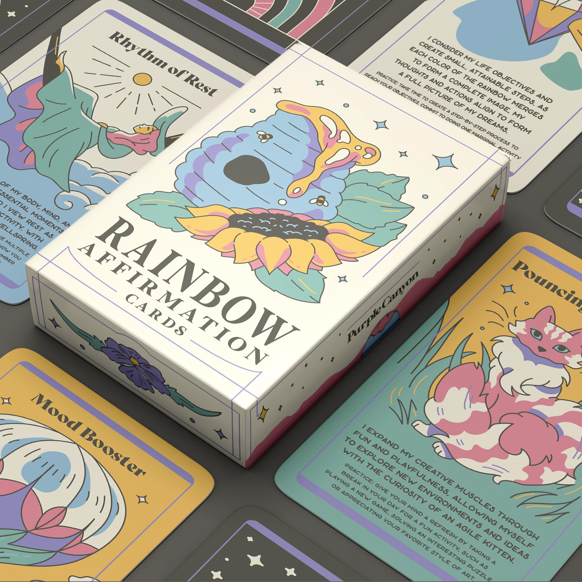 PURPLE CANYON Intention Journal & Rainbow Affirmation Deck - Diario di gratitudine guidato di 52 settimane con meditazioni, impostazione degli obiettivi e carte di consapevolezza quotidiana