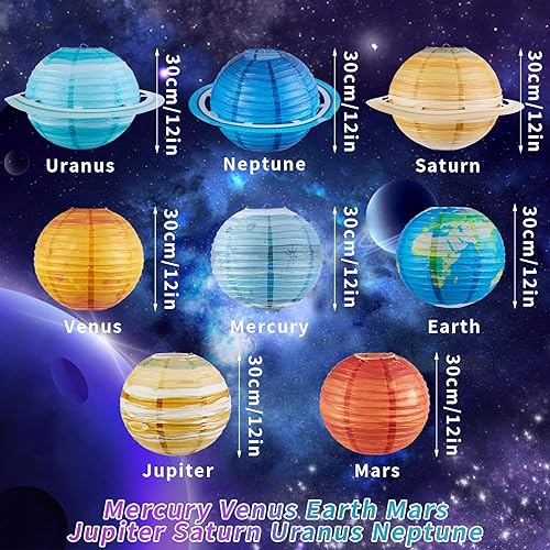 Miniatura 2 de Easy Joy Farol de papel espacial, planetas, linternas fuera de este mundo, espacio exterior, decoración de fiesta, galaxia, tierra, cumpleaños,