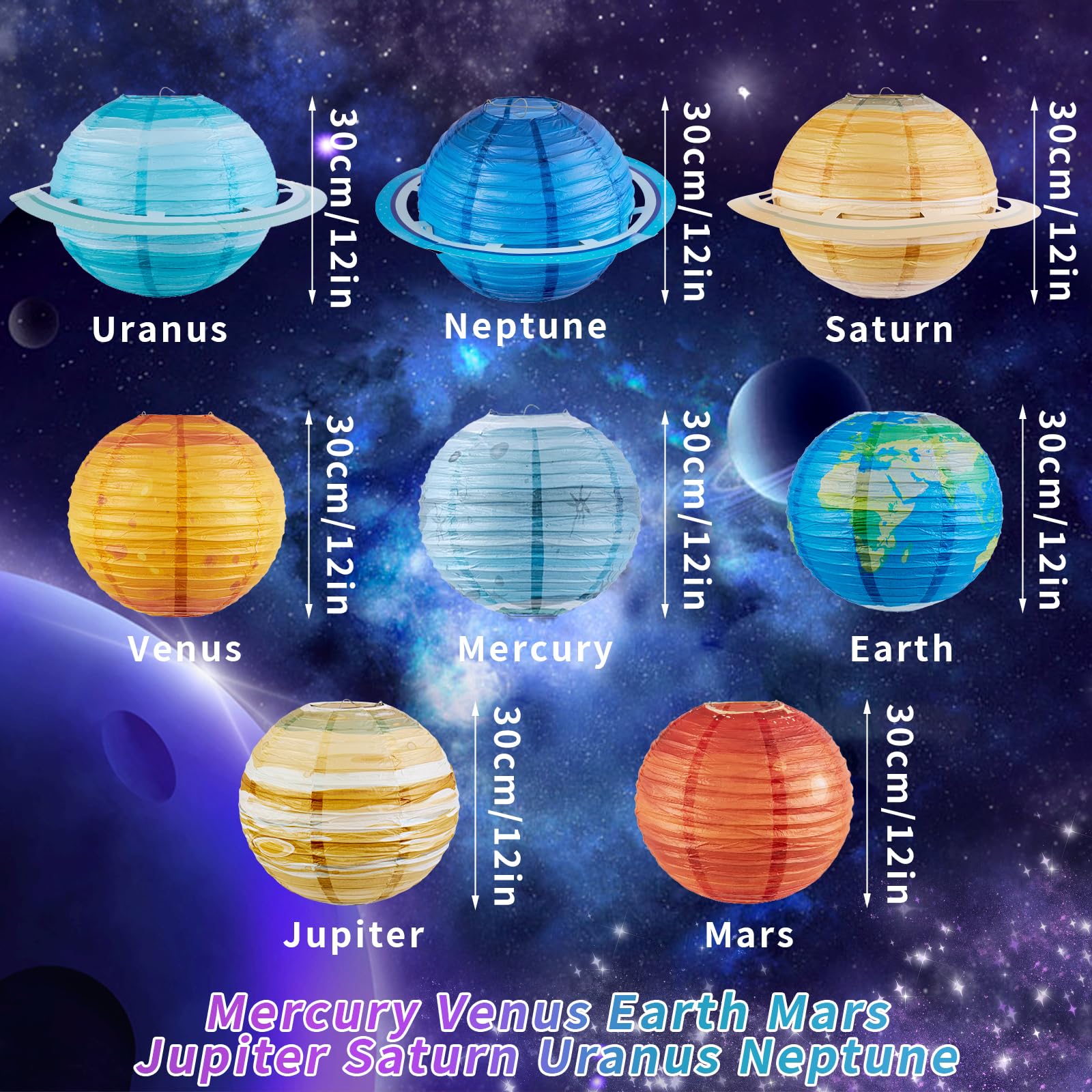 Easy Joy Space Paper Lantern Planets Lanterns Out of This World Space Outer Space Party Decorations Galaxy Earth Birthday Decor Classroom Science Astronaut Theme Solar System Party for Kids 8PCS