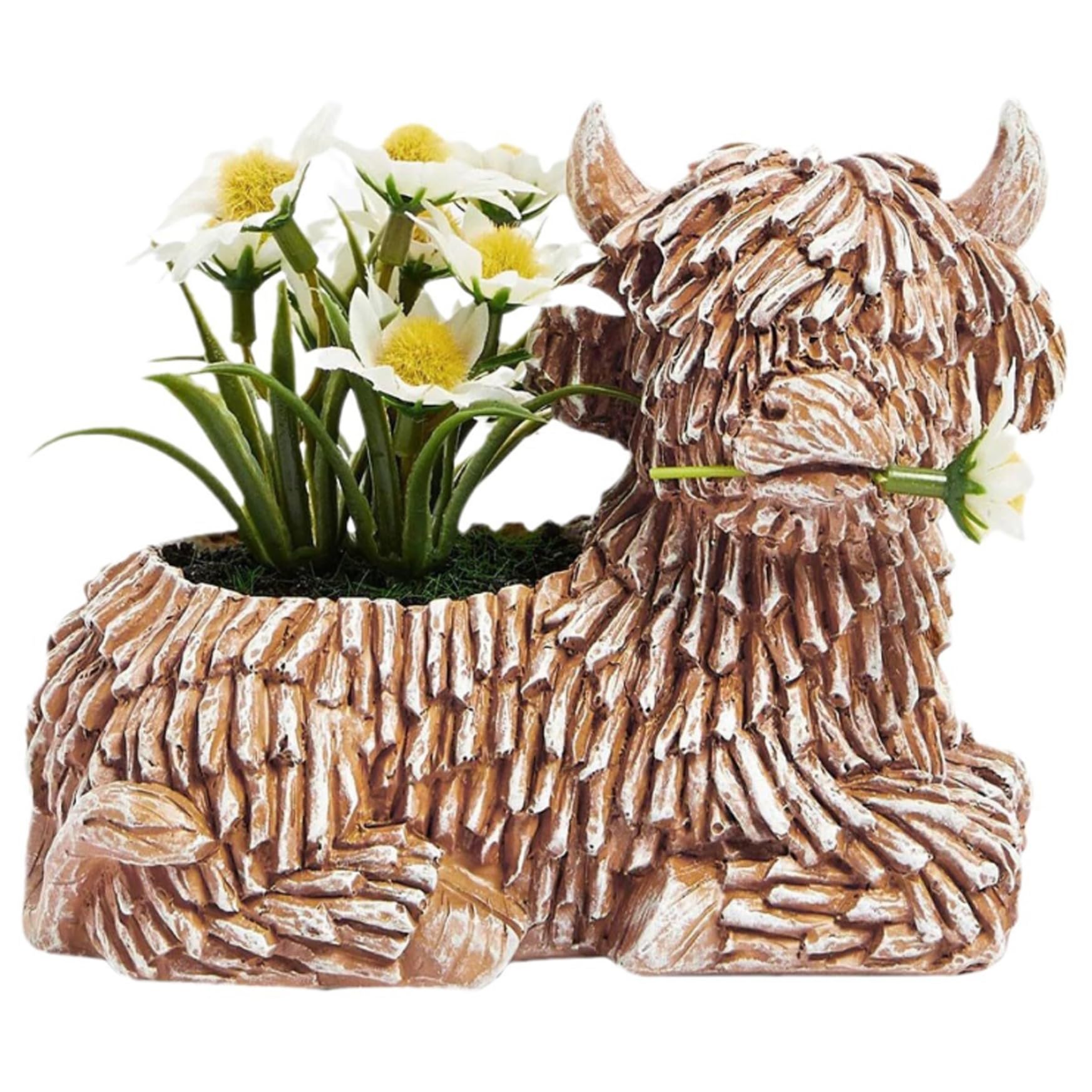 Eeetiscna 1Pc Highland Cow Planter Cute Simulation Cow Planter Figurine Miniature Easy To Use Succulent Pots Resin Flower Pots For Desktop Office Decoration