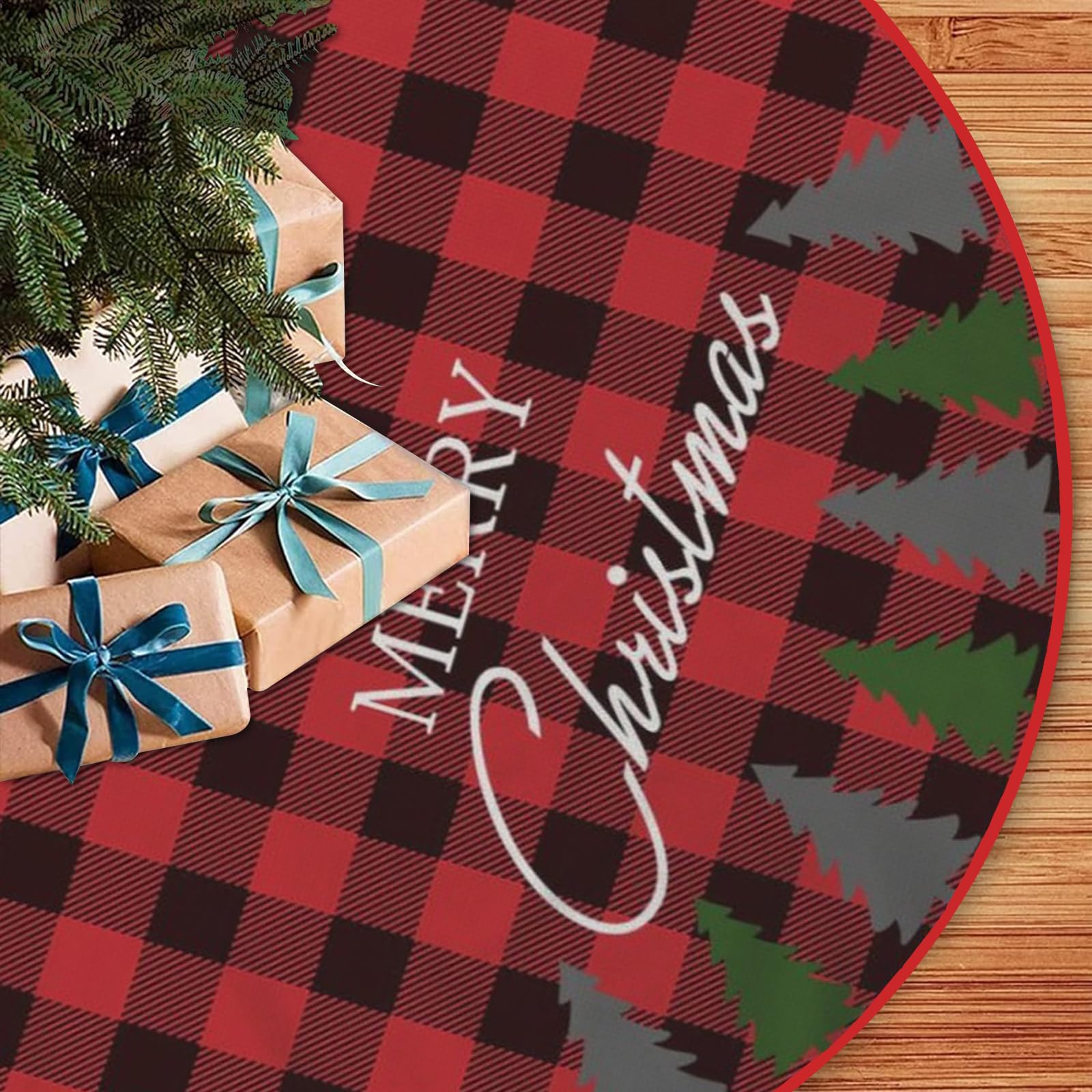 Abaysto Color 5 Christmas Tree Skirt 48 Inches (120Cm) - Red And Black Buffalo Plaid For Holiday Party Decorations - Thick Xmas Tree Skirt For Indoor Outdoor Use