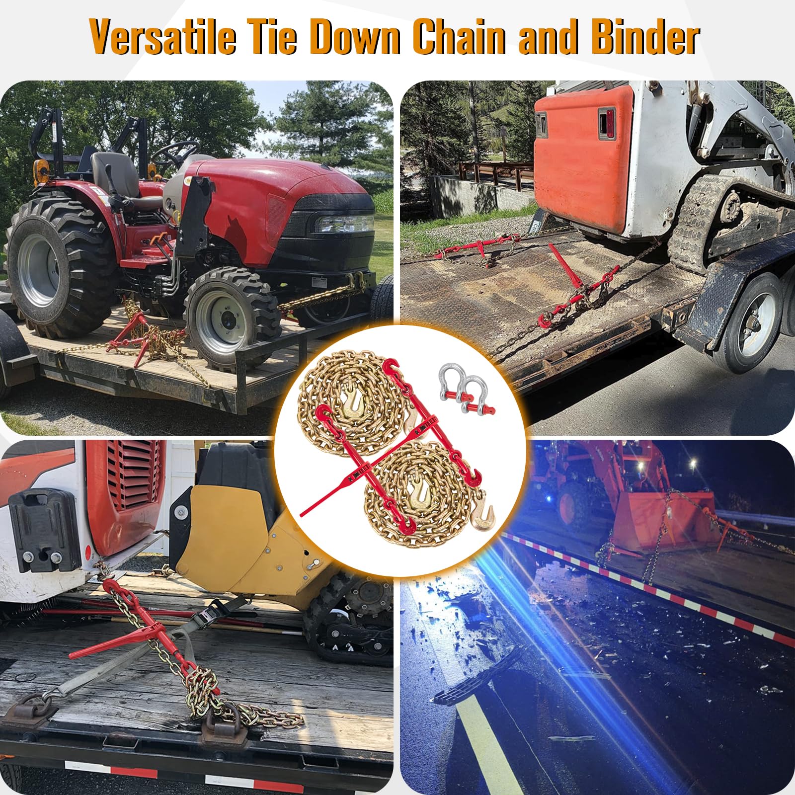 Kettenbinder, Transportkette, Spannkette und Bindemittel, 3/8 Zoll - 1/2 Zoll, 3 m Ketten mit G70 Haken, Ratschenlastbinder 4200 kg Arbeitsstärke, Abschleppkette für Flachbettanhänger, LKW