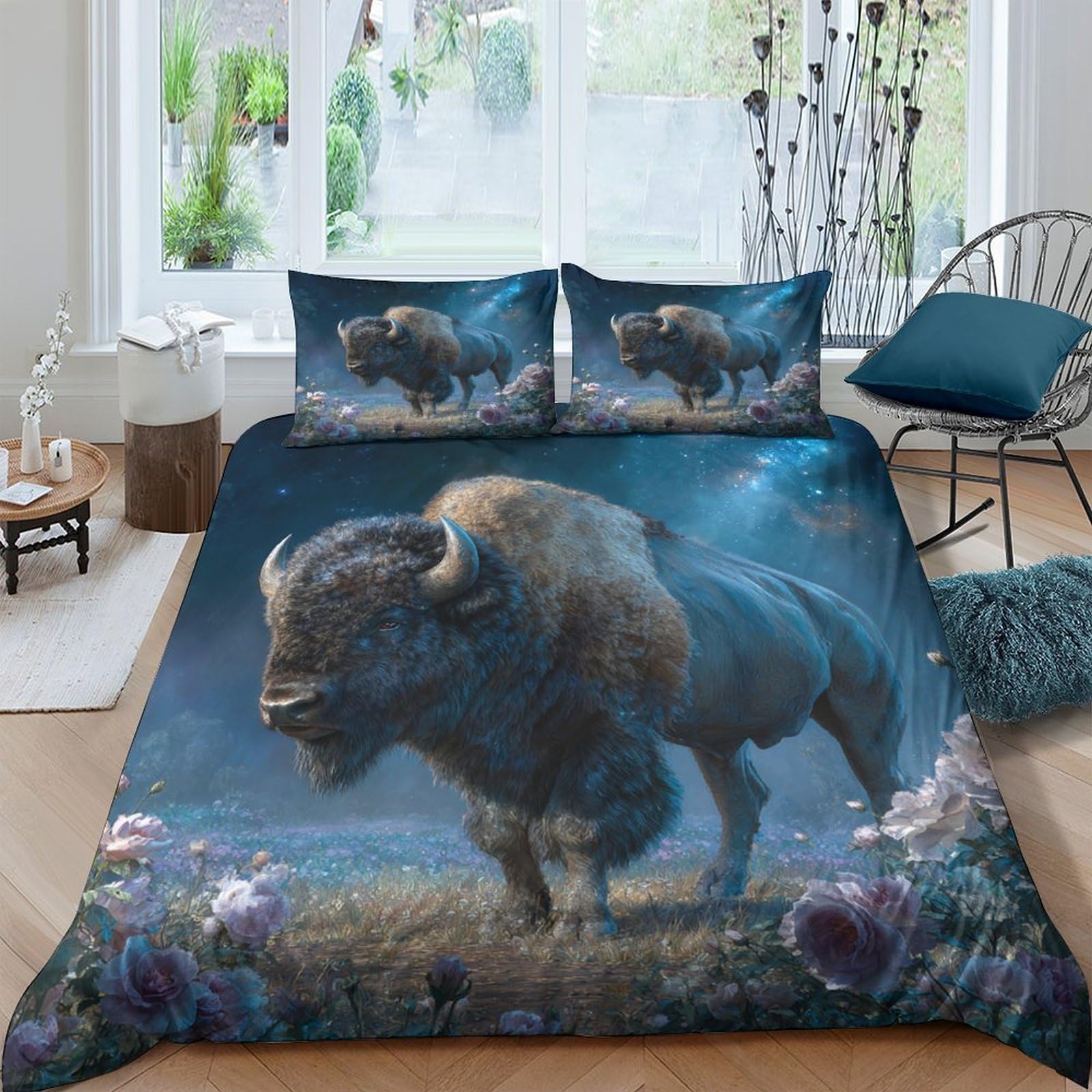Ctjqhvkz Style-2 3D Printed Wild Bison Fitted Sheet Microfiber Soft Anti-Slip Prairie Night Bed Cover For Bedroom Dorm Decor Single（135X200cm）
