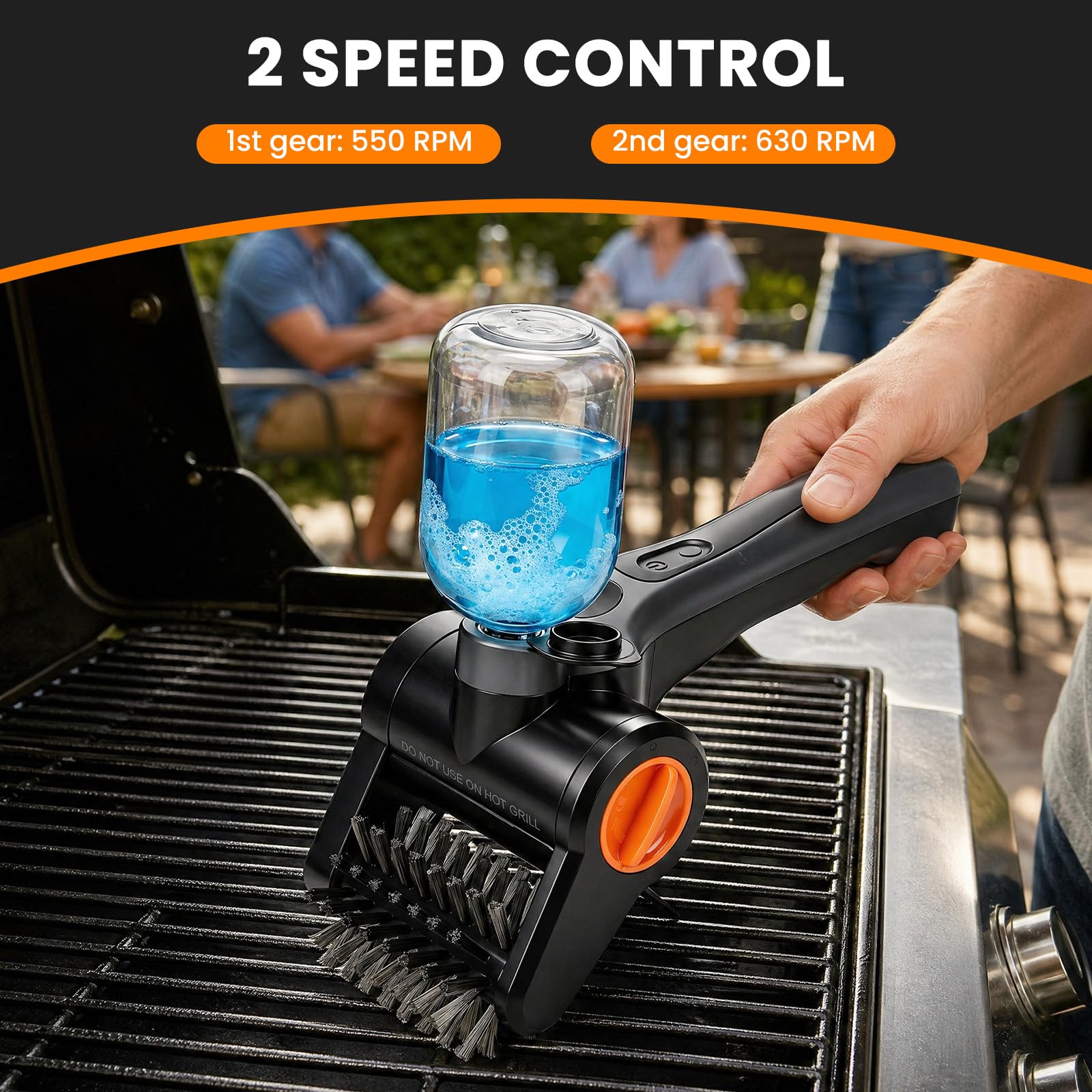 Roadtime Spazzola elettrica senza fili, spazzola per la pulizia del barbecue, 300 ml, contenitore liquido con batteria da 2600 mAh e testina in acciaio inox a 360°, spazzola per la pulizia con