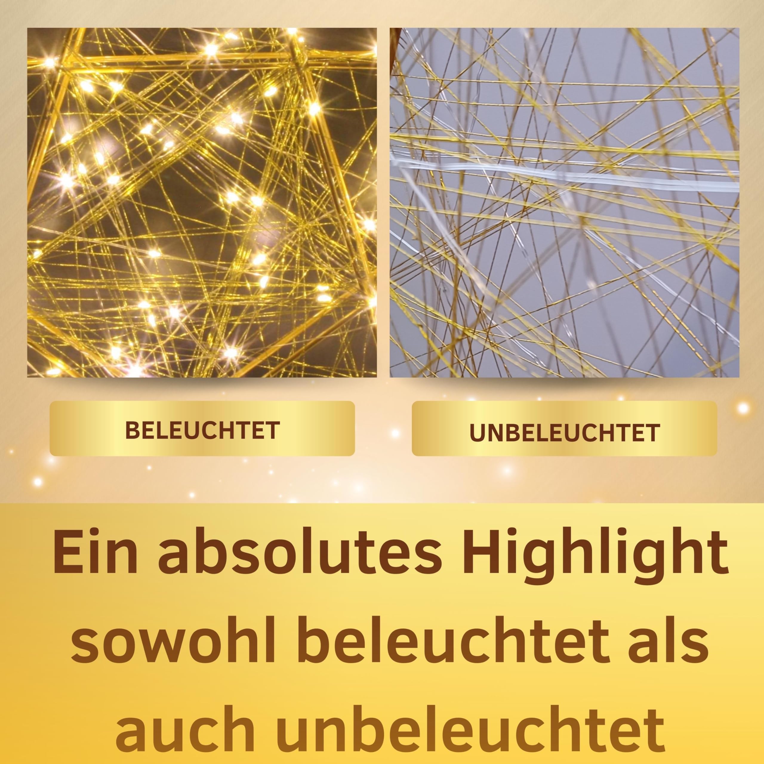 Strombetriebener LED Weihnachtsstern Gold mit Fernbedienung & Timer - dimmbar - Dekostern beleuchtet mit warmweißen LEDs für Innen und Außen Weihnachtsdeko Fensterdeko (160 LEDs - B57xH54xT8)