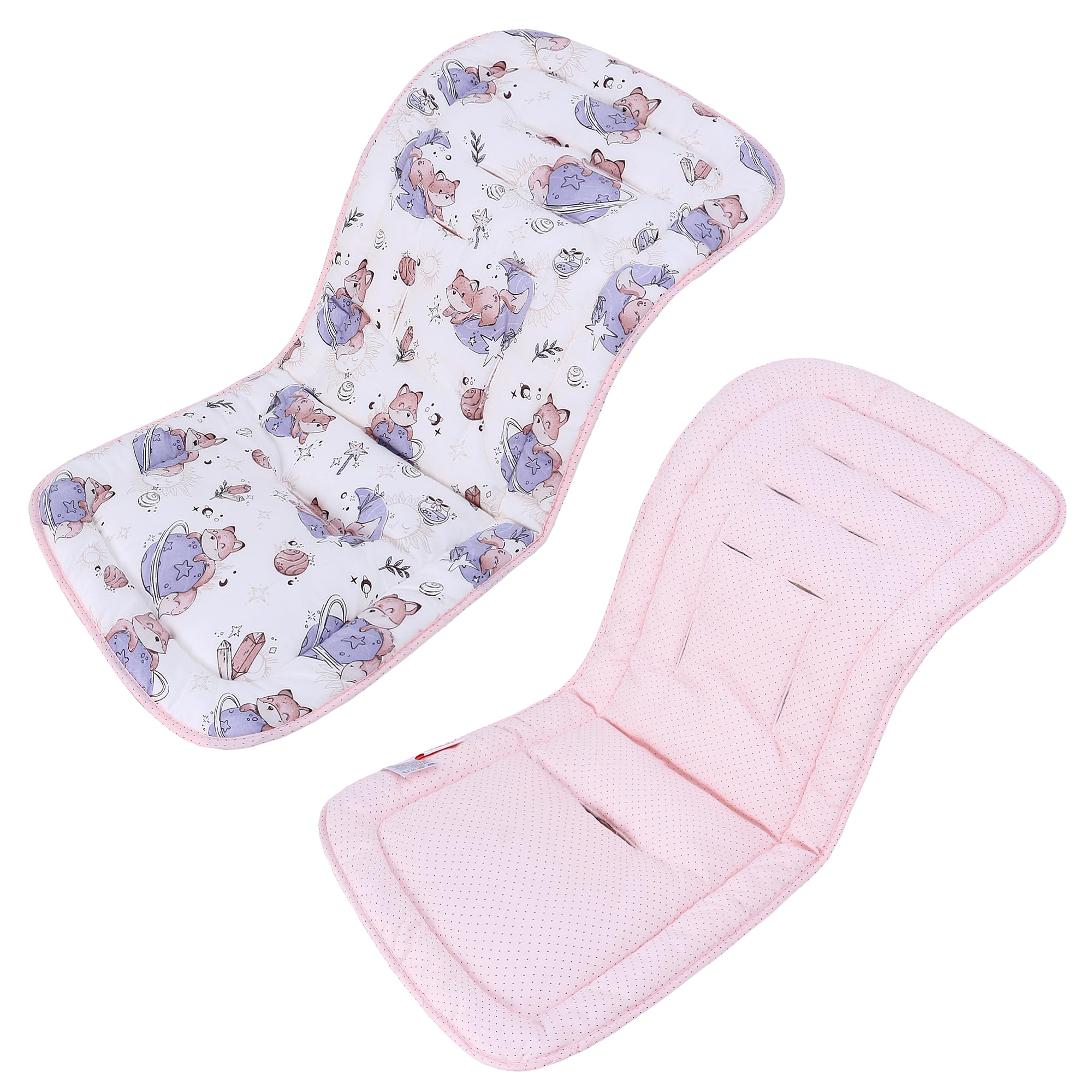 LAT Materassino per Passeggino Universale, Copriseduta Passeggino Universale, Reversibile, Morbido e Traspirante Coprisedile per Passeggini, Seggiolini Auto, Culle e Seggioloni (Pianeta Volpe)