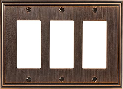 Amerock  Placa de pared  Bronce aceitado  Cubierta de placa de interruptor basculante de 3  Mulholland  1 paquete  Placa de pared Decora  Cubierta