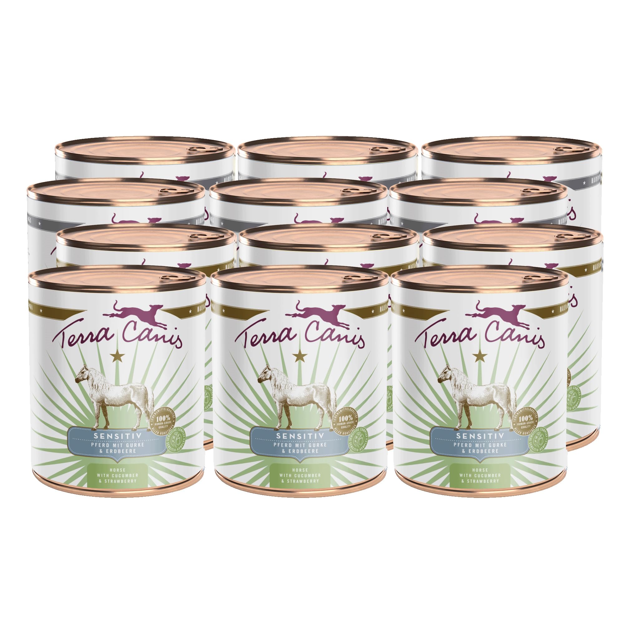 Terra Canis Pferd mit Gurke, Sensitiv Nassfutter für Hunde, 12x800g | 100% Lebensmittelqualität aller Rohstoffe, leicht verdaulich für sensible Hunde, allergenfrei und getreidearm