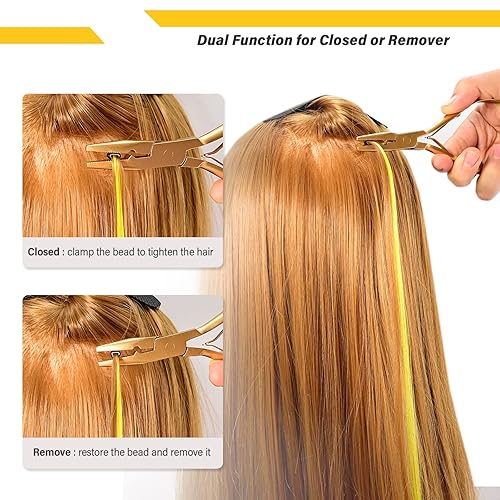 Miniatura 4 de Gomake Juego de extensiones de cabello cerradas y removedoras de alicates, micro anillos de silicona, extensiones de cabello, aguja de bucle,