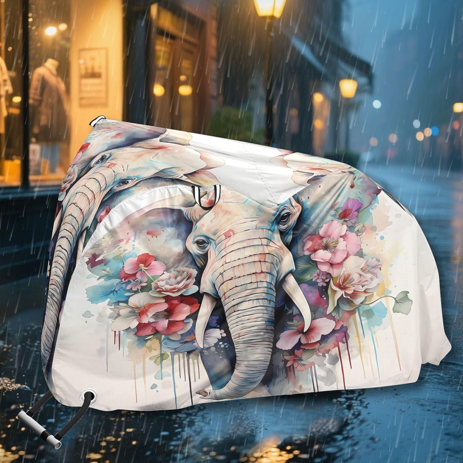 ALAZA Elephant Flowers Bike Cover Waterproof Outdoor Ebike Bicycle Covers Tarp Protection for 1/2 Bikes, Sun UV Dust Wind Proof