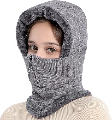 Pasamontañas para mujer, gorro de forro polar con capucha para ciclismo, esquí, máscara térmica para invierno, bufanda cálida para clima frío