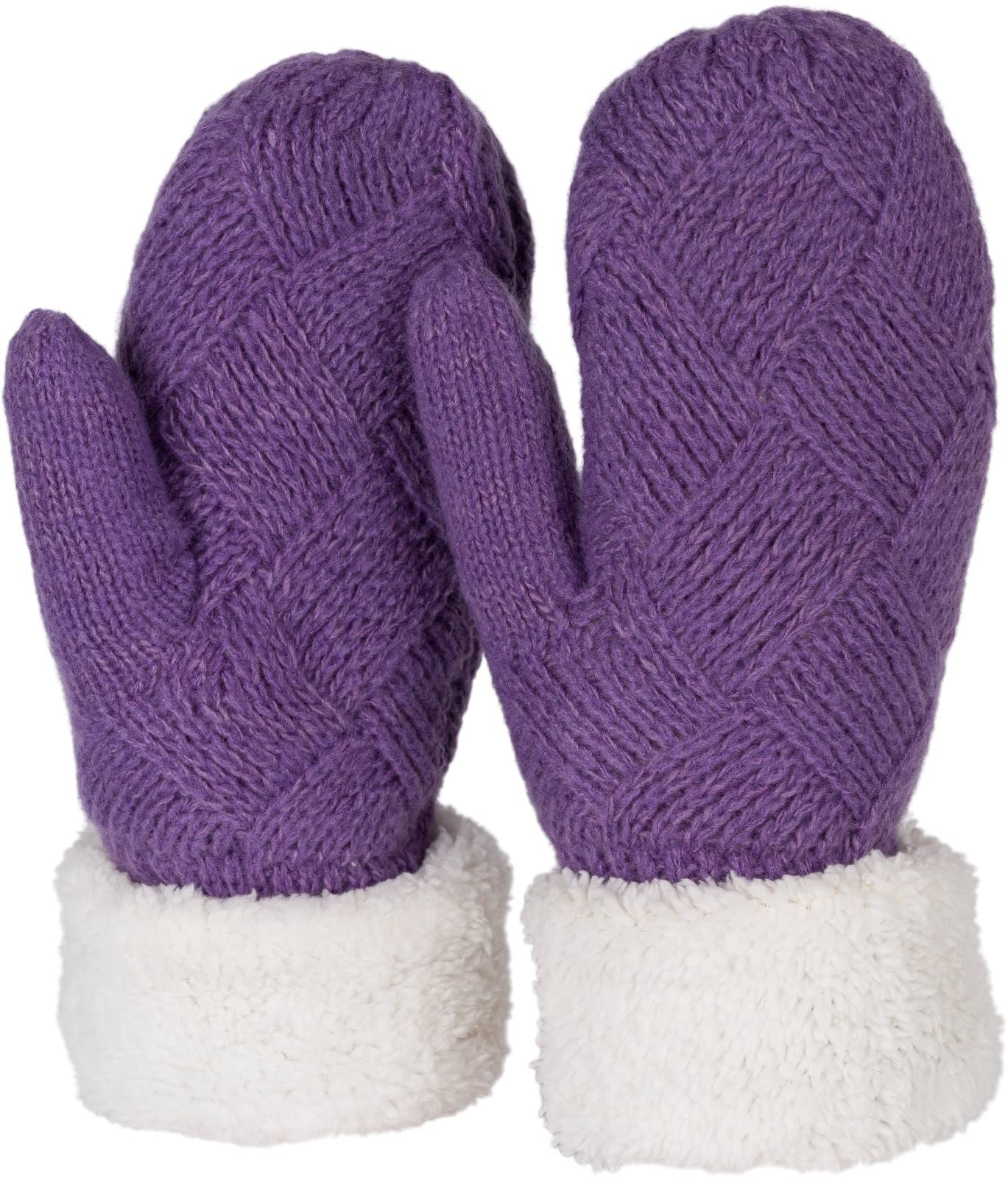 Stylebreaker Women's Violet Warm Winter Knitted Mittens, Gloves With Diamond Pattern, Thermo Fleece, Knitted Gloves 09010031, Colour: