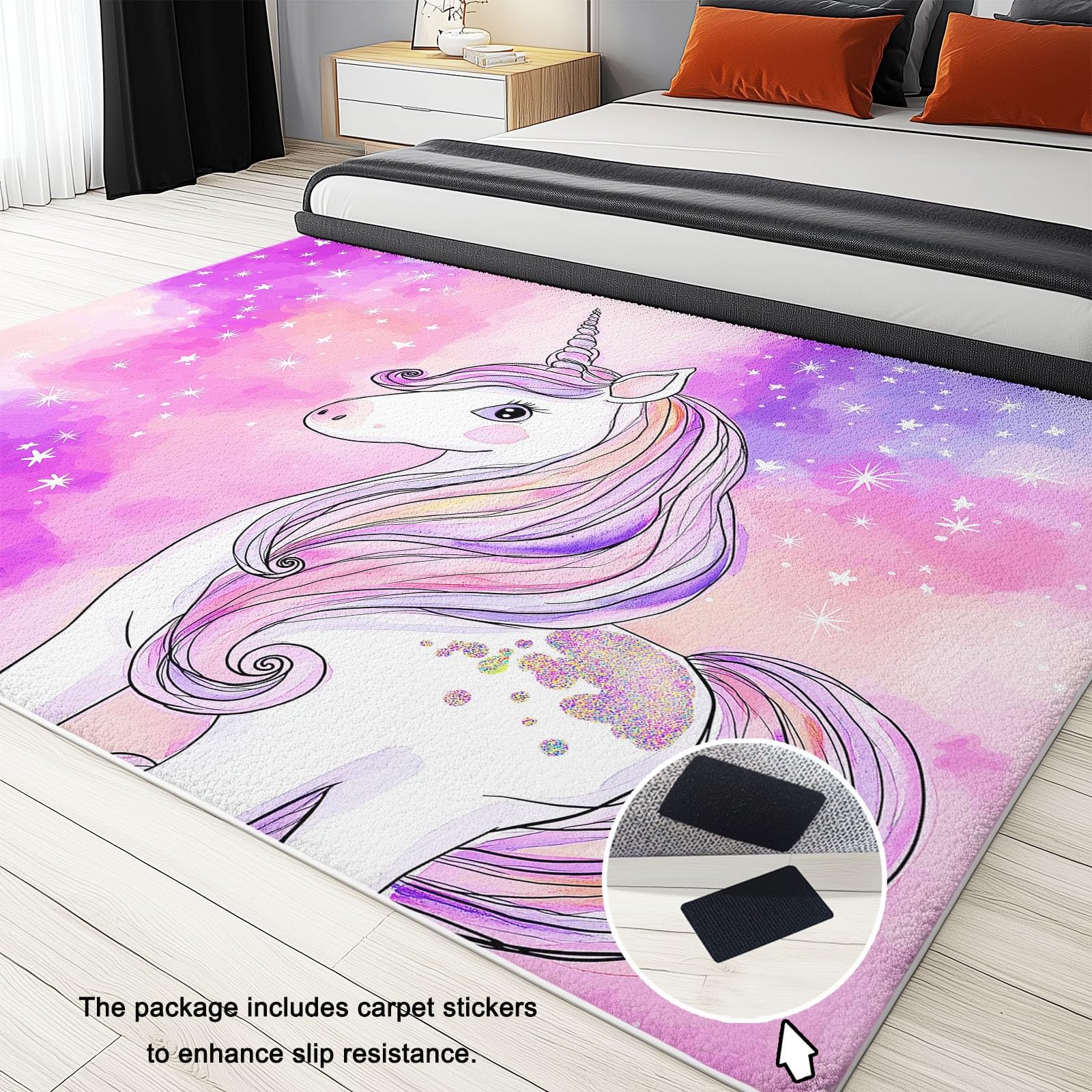 Generisch Teppich Maschinenwaschbar 160 x 230 cm Sterne Tiere Handgezeichnet, Weich rutschfest & Fusselfrei, Großer Teppich für Flur Schlafzimmer Wohnzimmer Gastzimmer Esszimmer, Tiefrosa