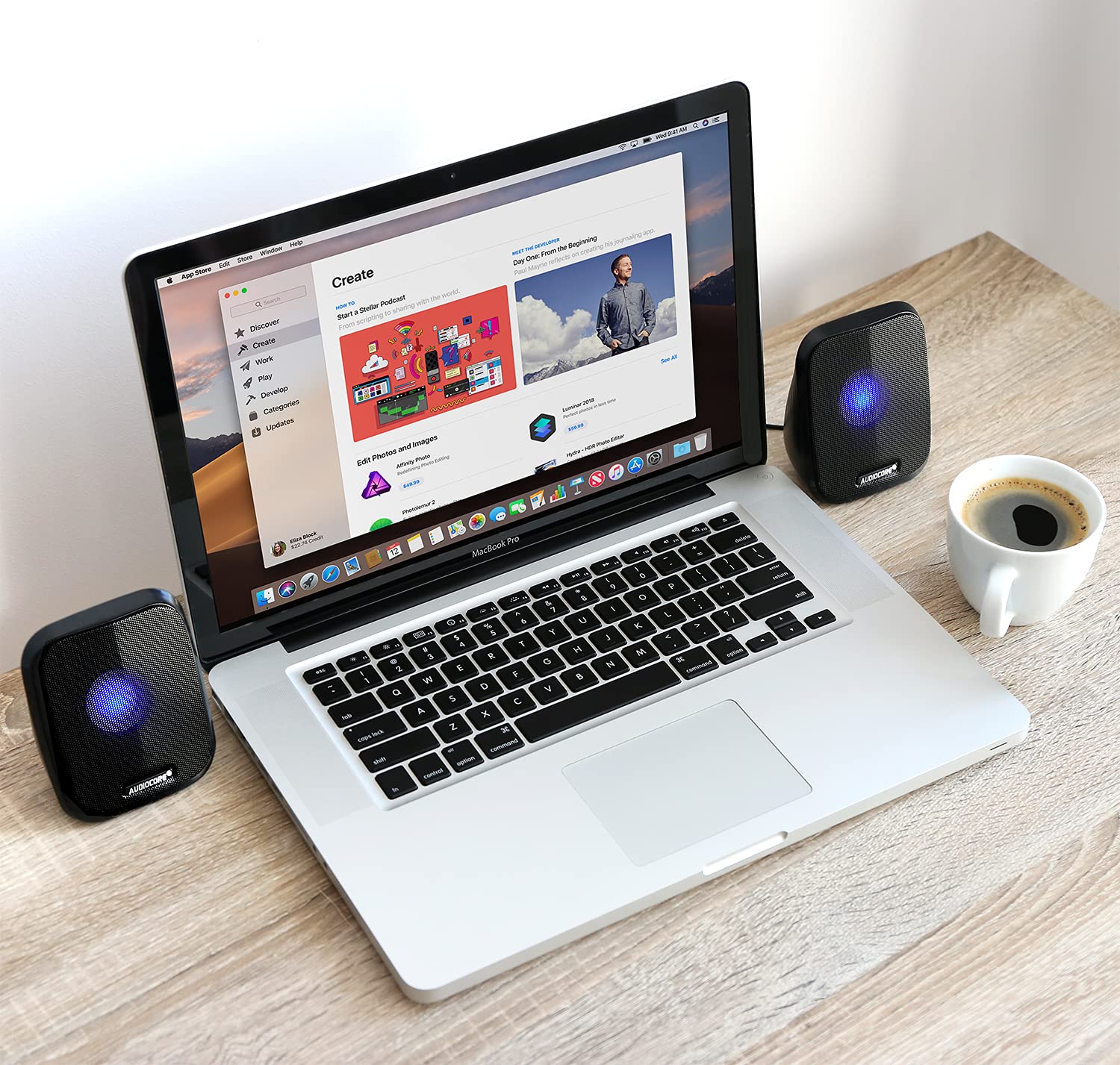 Audiocore AC835 2.0 głośnik stereo z oświetleniem LED do komputera, laptopa, smartfona, 2 x 3 W, RMS USB AUX, kompaktowy