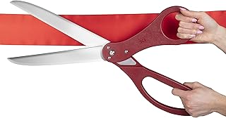 Giant Ribbon Cutting Scissor Set with Red Ribbon Included - 25" Extra Large Scissors - Heavy Duty Metal Construction for Grand Openings, Inaugurations, Ceremonies & Special Events