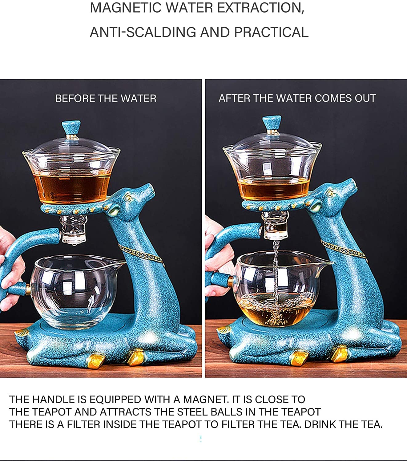 RAEF Transparante Glazen Theepot Huishoudelijke Luie Thee Set Magnetische Thee Set Hoge Borosilicaat Semi-automatische Thee Set
