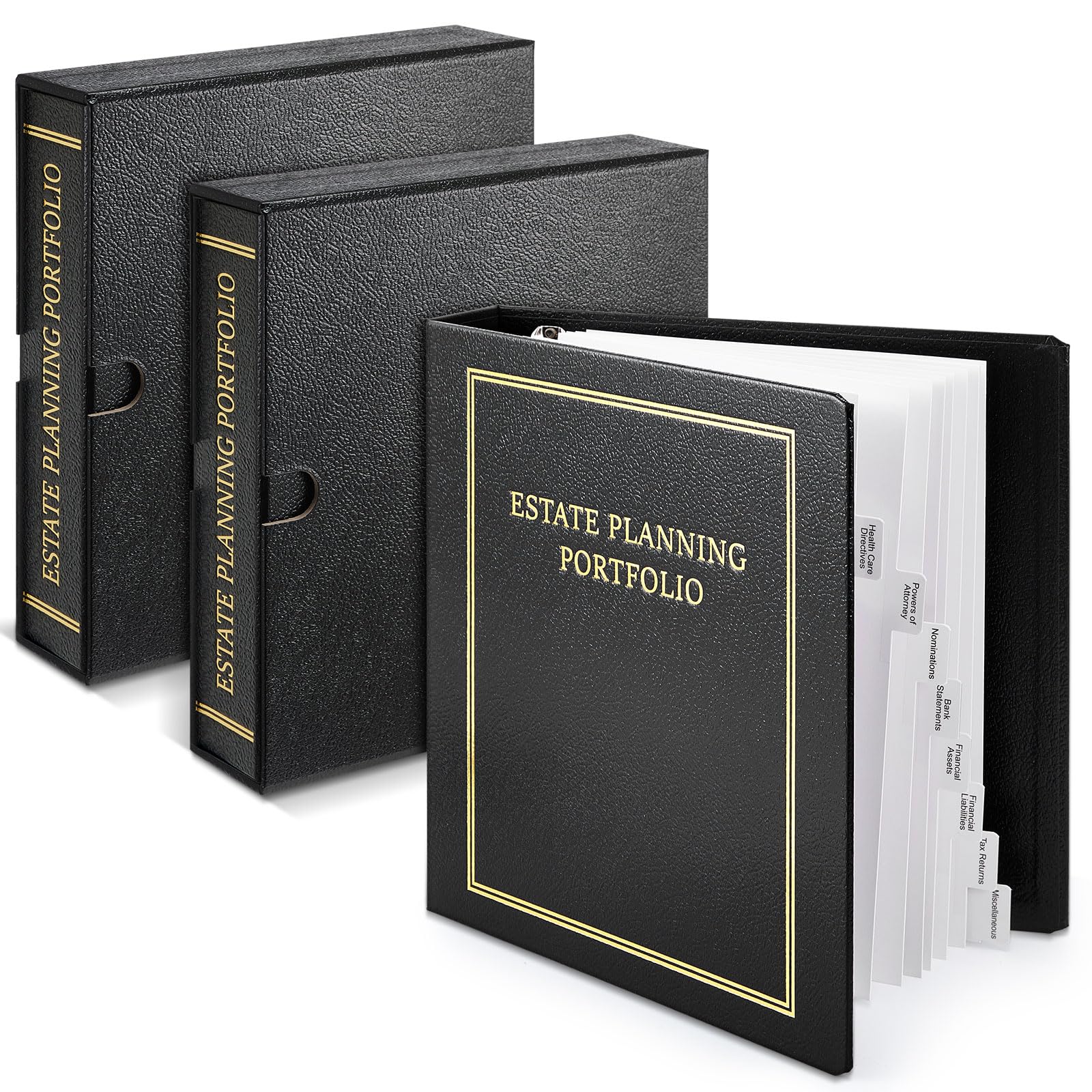 Feifeiya 2 Pcs Estate Planning Portfolio Binders with Gold Title in Case I Die Organizer with Index Tabs and Slipcase 3 Ring Binders 11.5 x 11 x 2.5