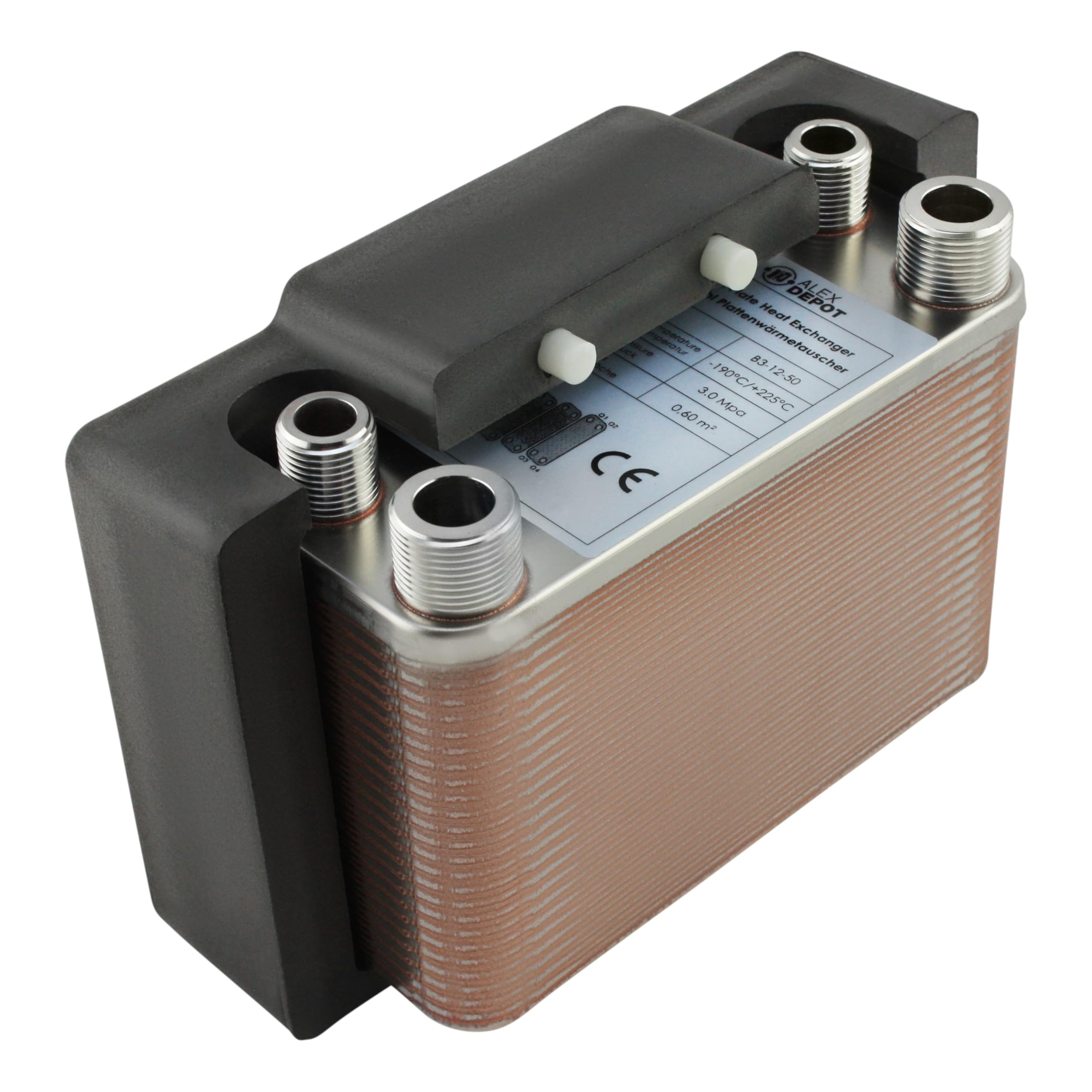 Intercambiador de placas de acero inoxidable + aislamiento B3-12-50 con 2 conexiones de 1/2 y 2 x 3/4 pulgadas. Calefacción solar de 90 kW (PWT+Iso)