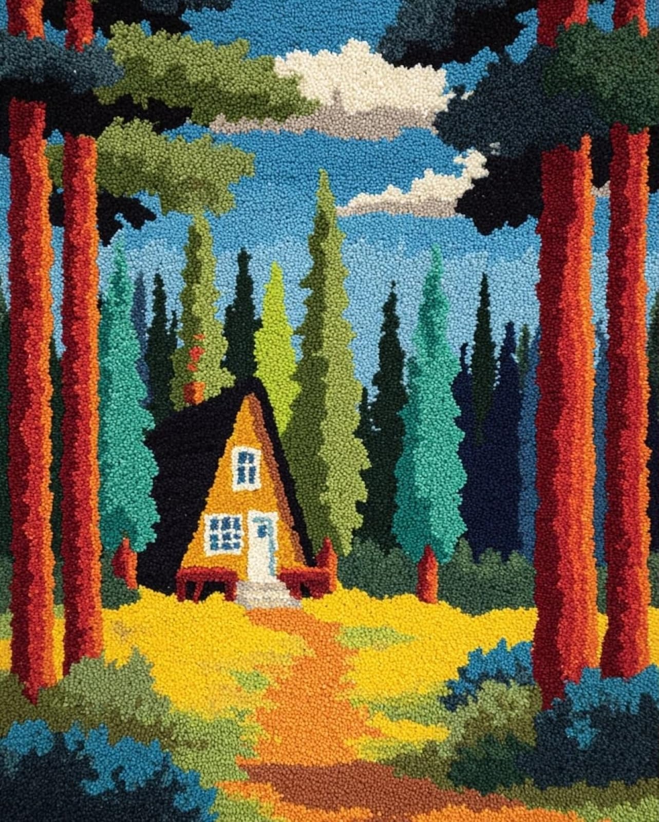 Wallphantom Forest Cabin Landscape Latch Hook Rug Kits For Adults Beginners,