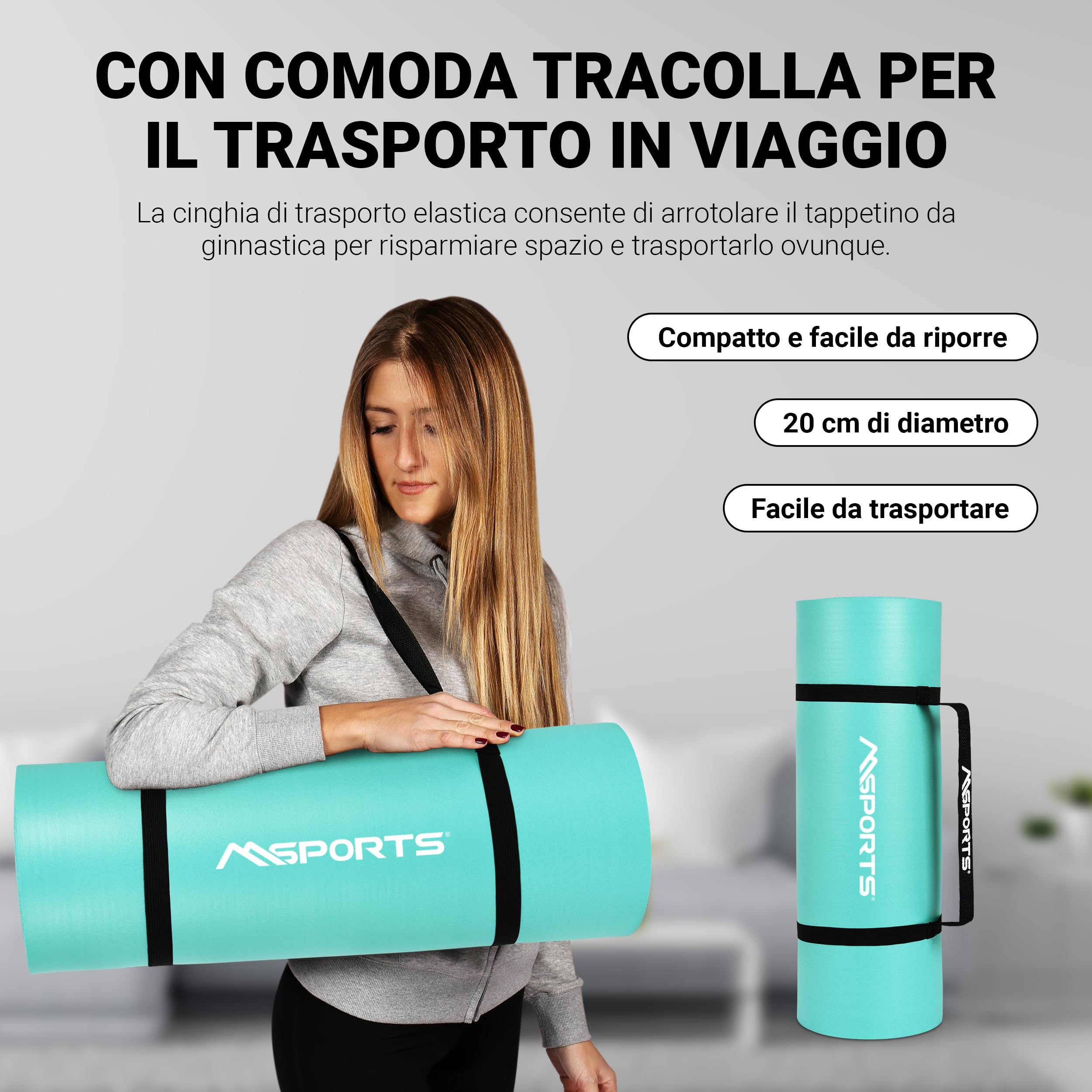MSPORTS Tappetino Fitness & Yoga Premium antiscivolo – vari formati e colori – Mat da Ginnastica Premium per casa, palestra e Pilates
