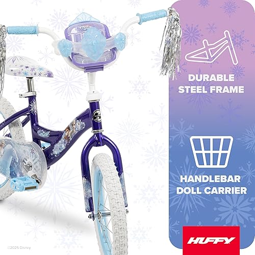 Vista 4 de Huffy Disney Girls' Bikes, 12/16 Inch Sizes, Ages 3+ Years Old, Disney Princess, Minnie Mouse, Frozen Bicycles, Characters, Removable Training índigo