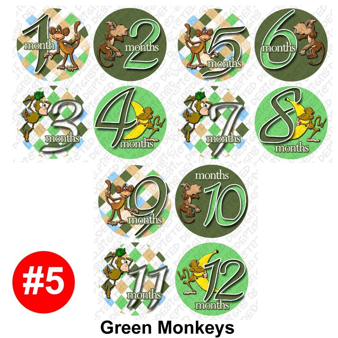 Onesie Stickers Baby Shower Gift Green Monkeys Baby Month