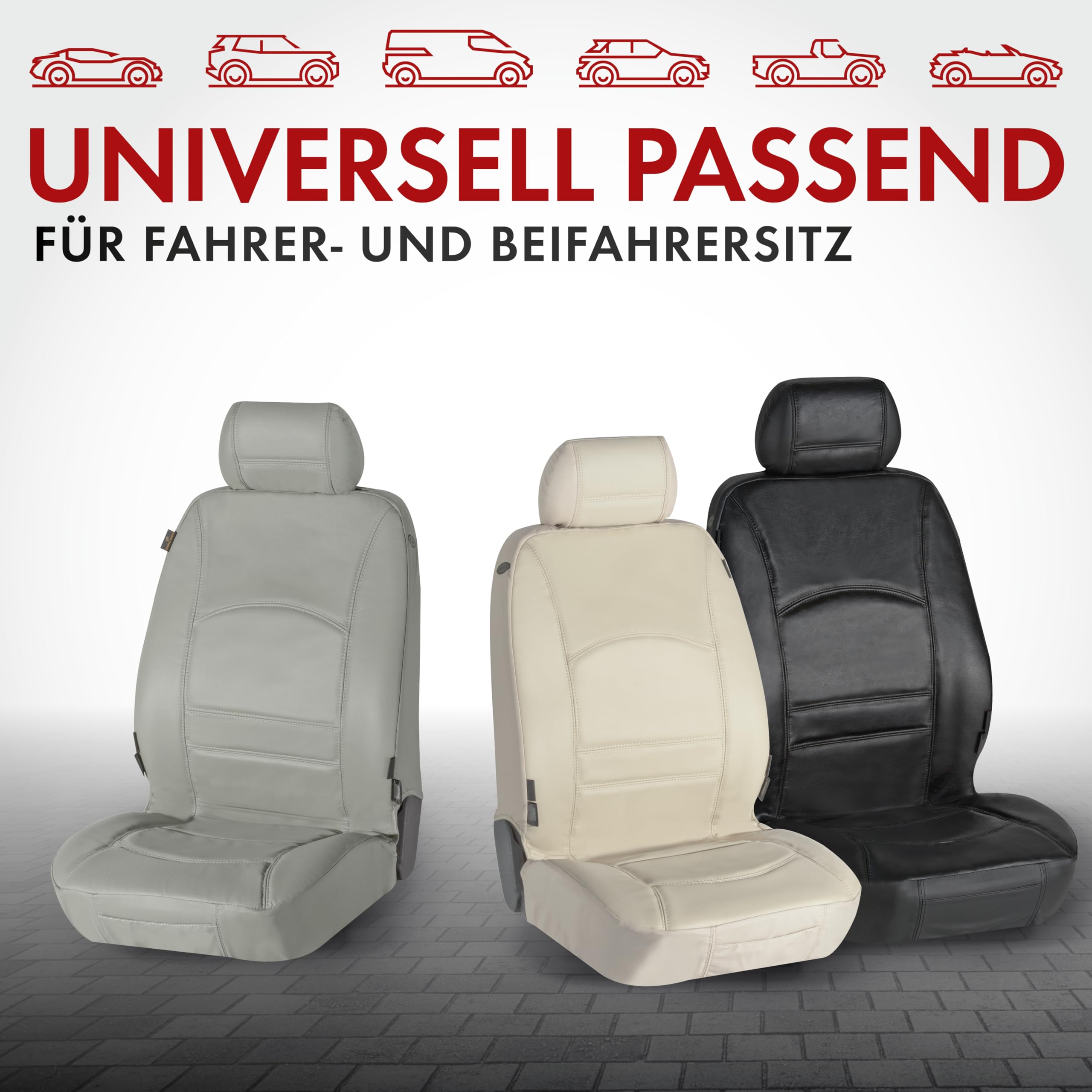 WALSER Autositzbezug Ranger, Leder-Sitzbezug Universalgröße, Autositzschoner-Echtleder, Autoschonbezug Fahrersitz/Beifahrersitz schwarz
