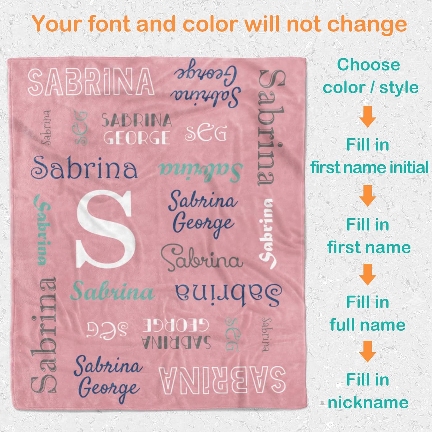 Custom Blanket Personalized Throw Blanket with Monogram Name Text Perfect Customized Baby Blanket for Newborn Baby, Toddler, Kids, Friends or Family on Thanksgiving Easter and Birthday Gift