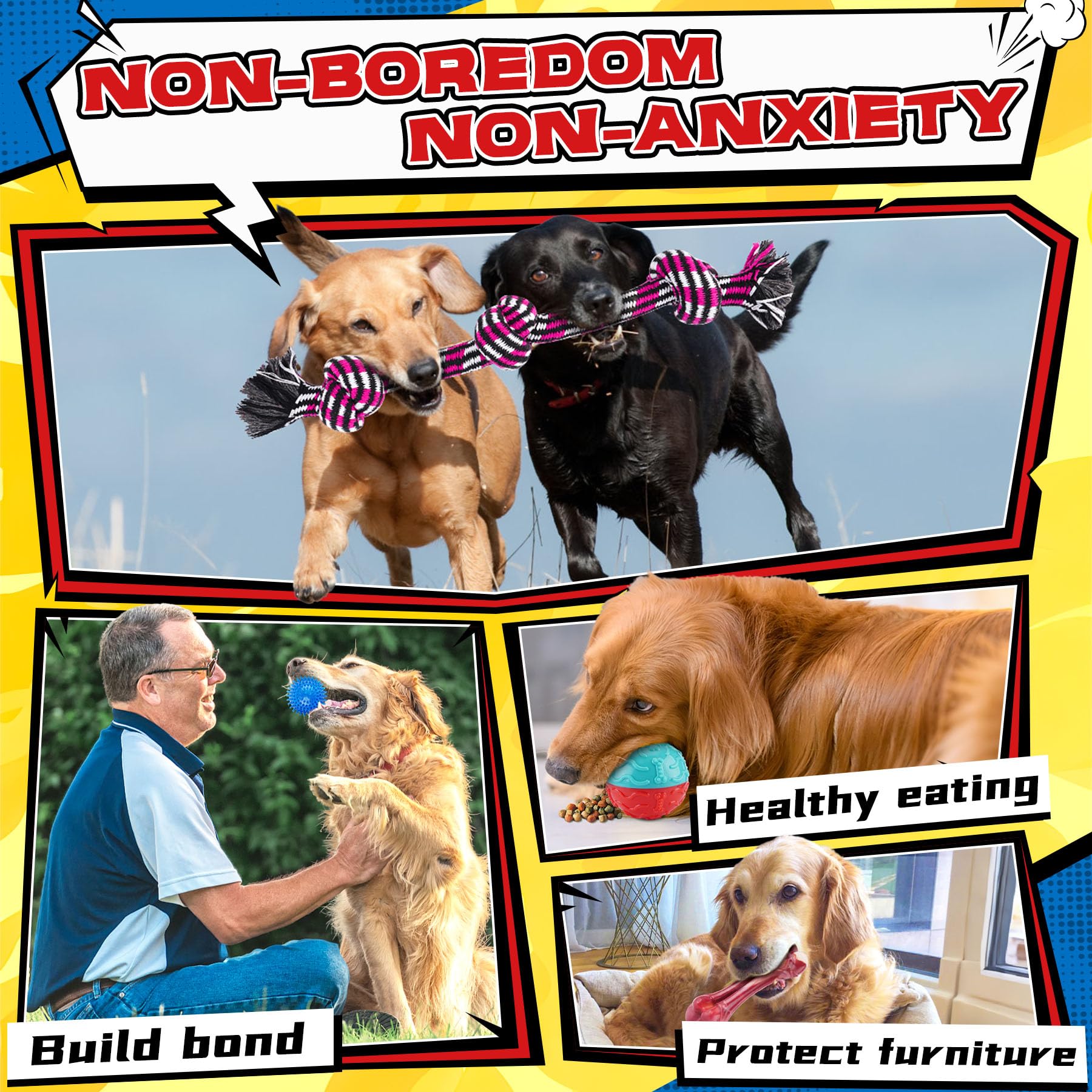 Zeaxuie Varios Juguetes masticables Resistentes para Perros para masticadores agresivos, Juego de 9 Unidades Que Incluye Juguetes de Cuerda indestructibles y Juguetes chirriantes para Razas Medianas,