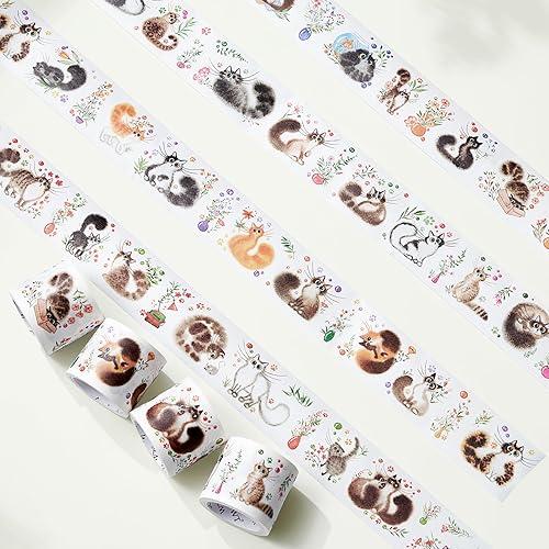 WT Cat Mood Washi - Juego de calcomanías de cinta Washi, 4 rollos, diseños originales, calcomanías decorativas de gatito, calcomanías de