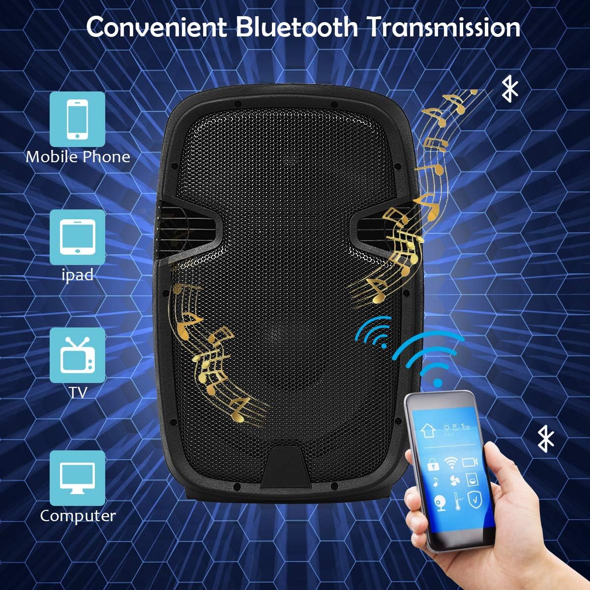 GOFLAME 2000W 2-Way Powered Speakers, 12" Portable Dual Speakers PA System with TWS Bluetooth, USB SD Card, AUX MP3 FM Radio, Microphone, 2 Tripod Stands, Remote Control and Cables