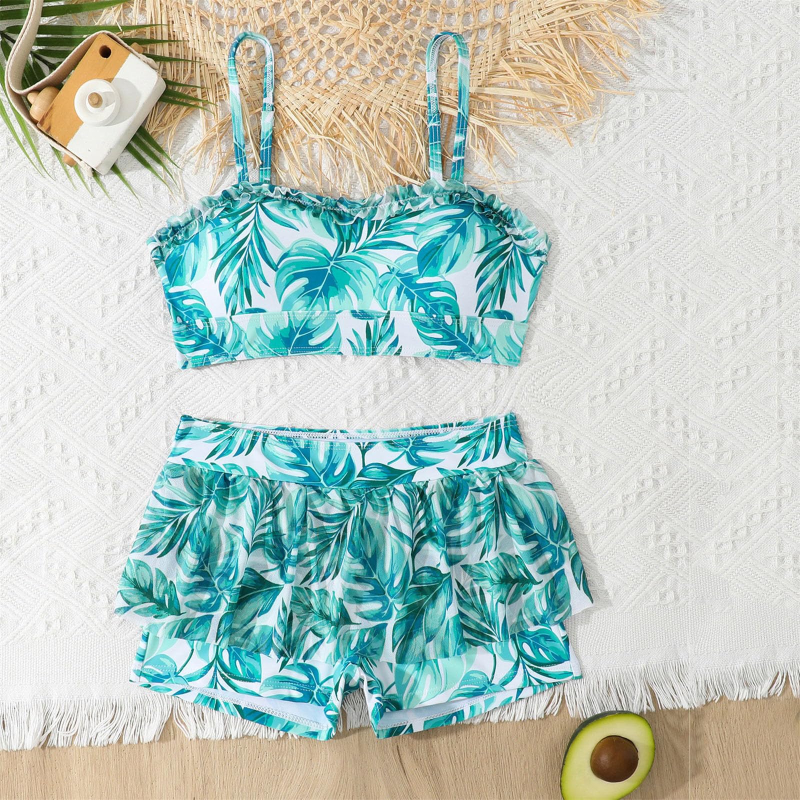 Generisch Traje de baño de verano para niños de dos piezas para niñas con parte superior sin mangas con volantes y falda, traje de baño para niños pequeños