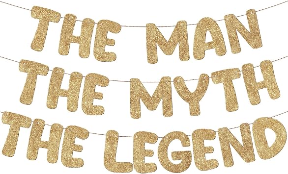 FuWeave Pre Strung The Man The Myth The Legend Glitter Banner Mens Birthday 9.8 ft Banner Birthday Party Decorations Bachelor Party Retirement Party Garland Bunting for Men Gifts Champagne Gold