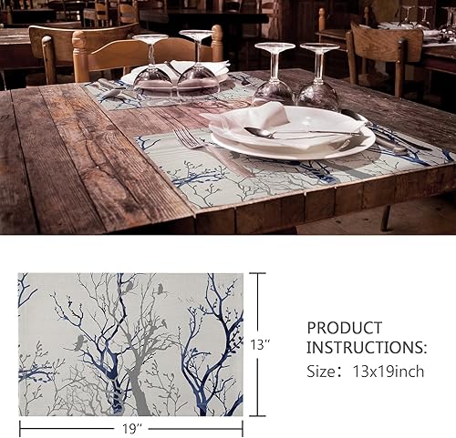 Miniatura 5 de Juego de 6 manteles individuales botánicos de lino y algodón para mesa de comedor, antideslizantes, lavables, juego de manteles individuales