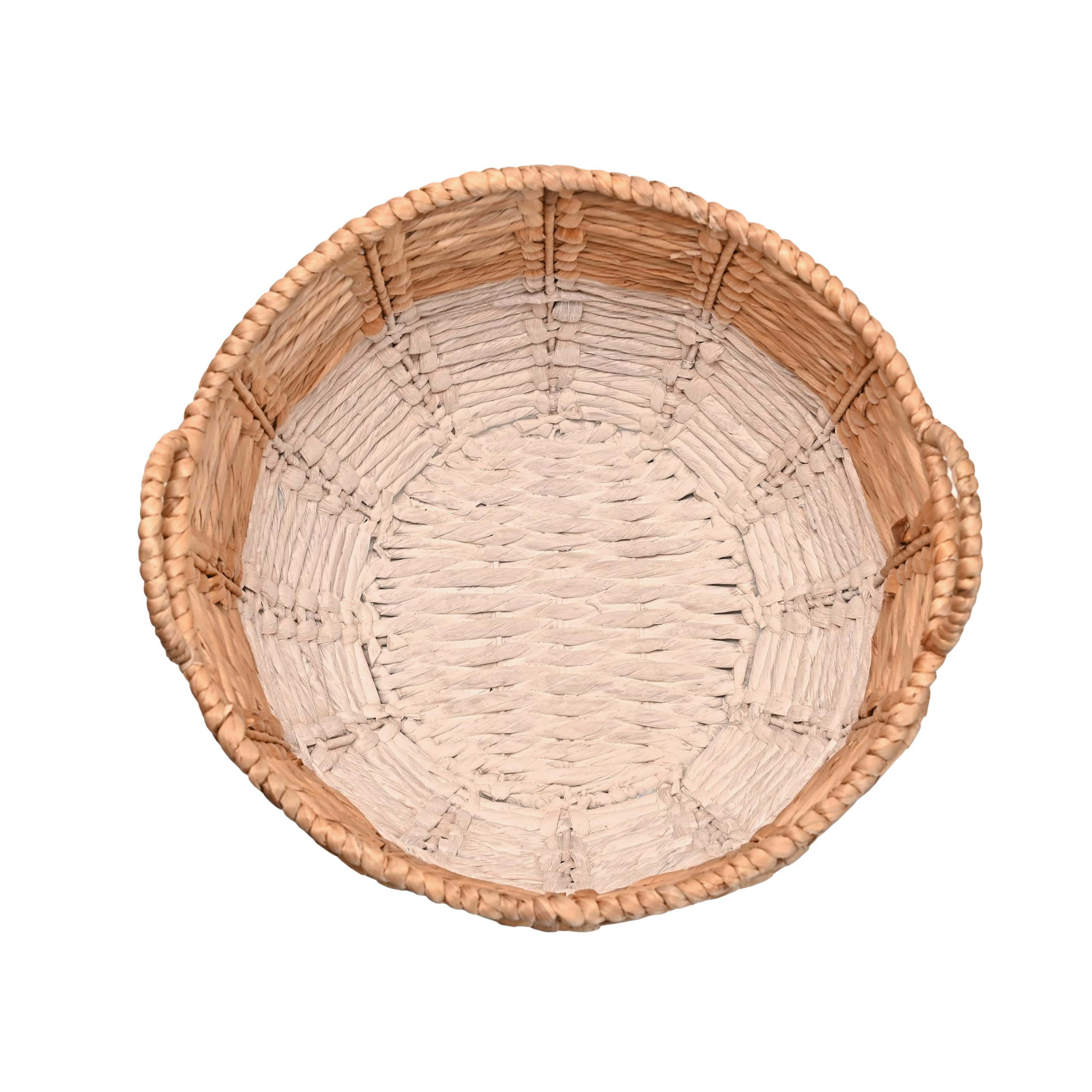 happimess BSK1003E Laurel 49,5 cm Bohemian Handgewebter Abaca Korb mit Griffen, Seegras Container zur Dekoration im Schlafzimmer, Wohnzimmer, Waschküche, Eingang, Natur, Natur/Weiß