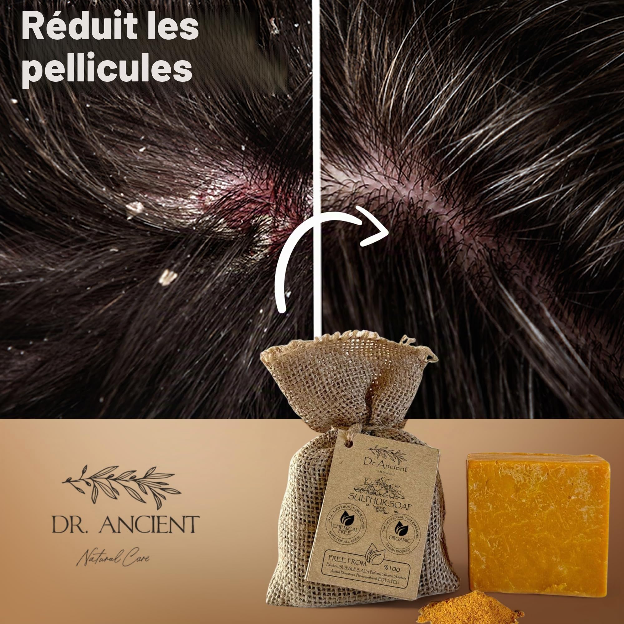 Dr.Ancient Barre de savon au soufre bio naturel végétalien traditionnel fait à la main antique - Savon naturel pur !