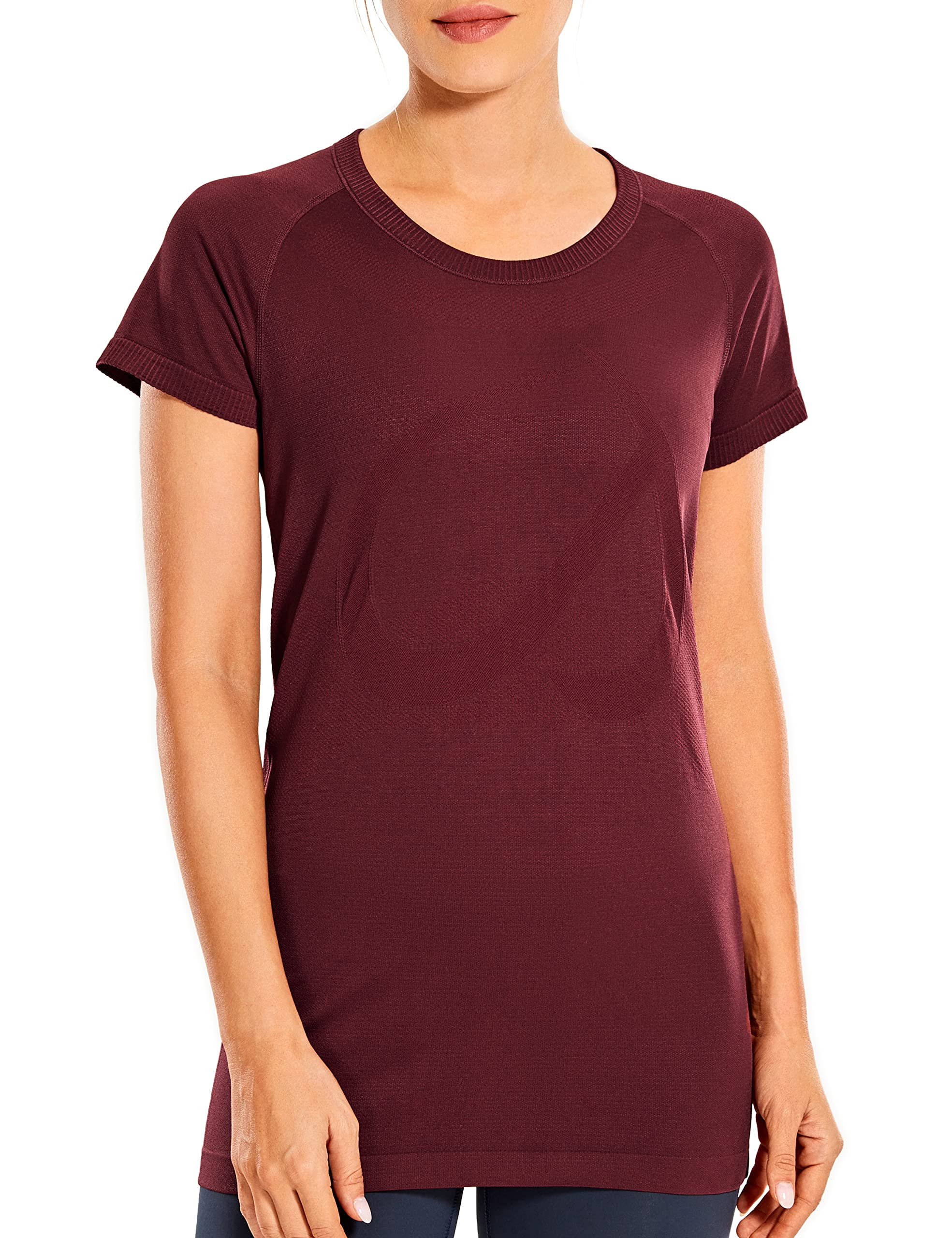 CRZ YOGASeamless Workout Shirts for Women Short Sleeve Plain Tees Quick Dry Gym Athletic Tops noctilucence red Large