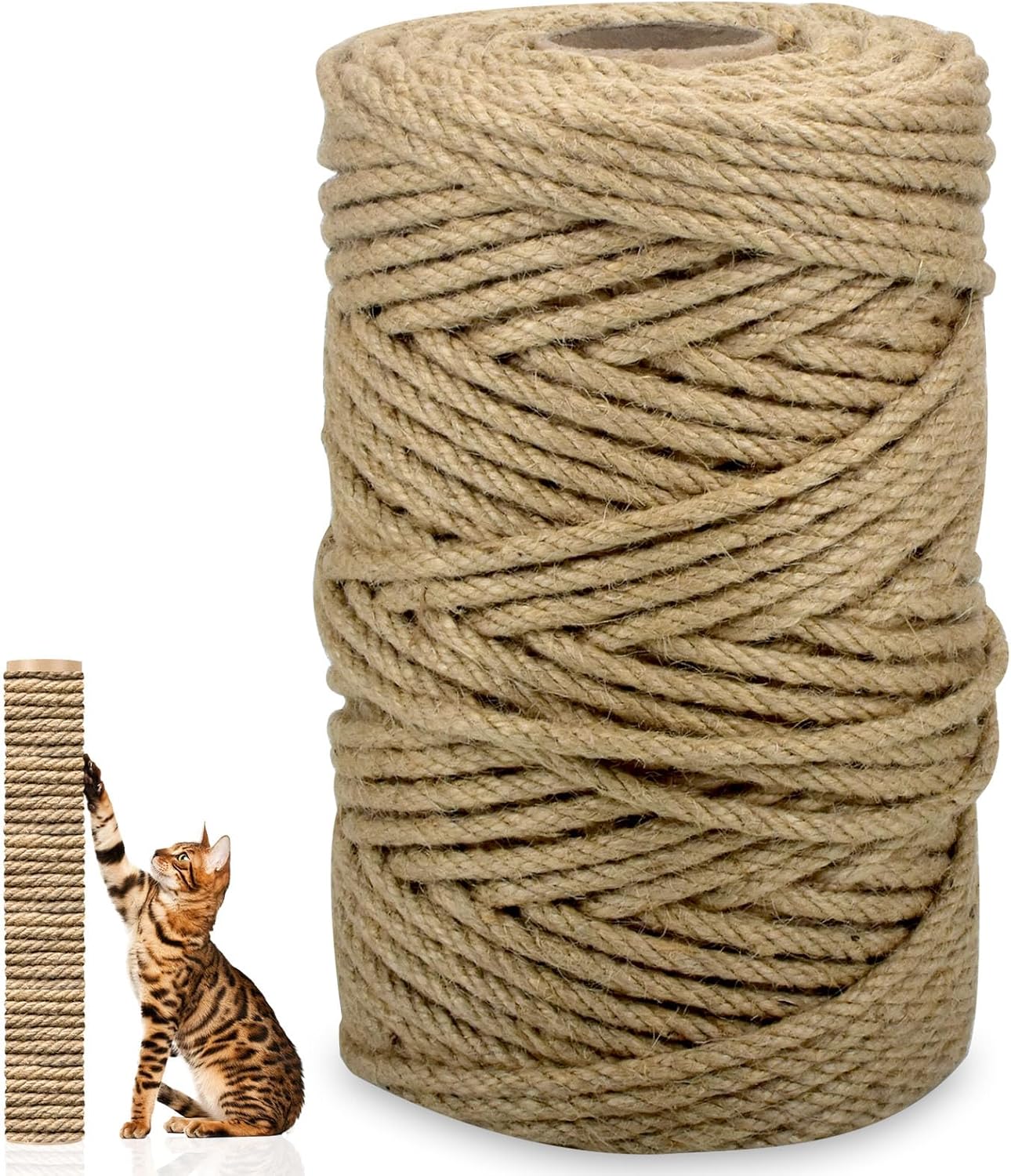 Sisal Rope for Cat Scratcher 1/4" Diameter 328 FT Cat Natural Sisal Rope for Repairing Cat Scratching Post Cat Tower Repair Rope Cat Tree Rope Replace Recovering and DIY
