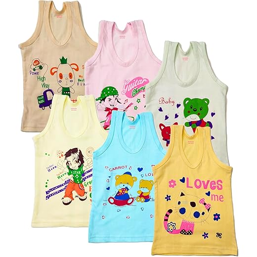 100 Cotton Unisex Kids Baniyan Pack of 6