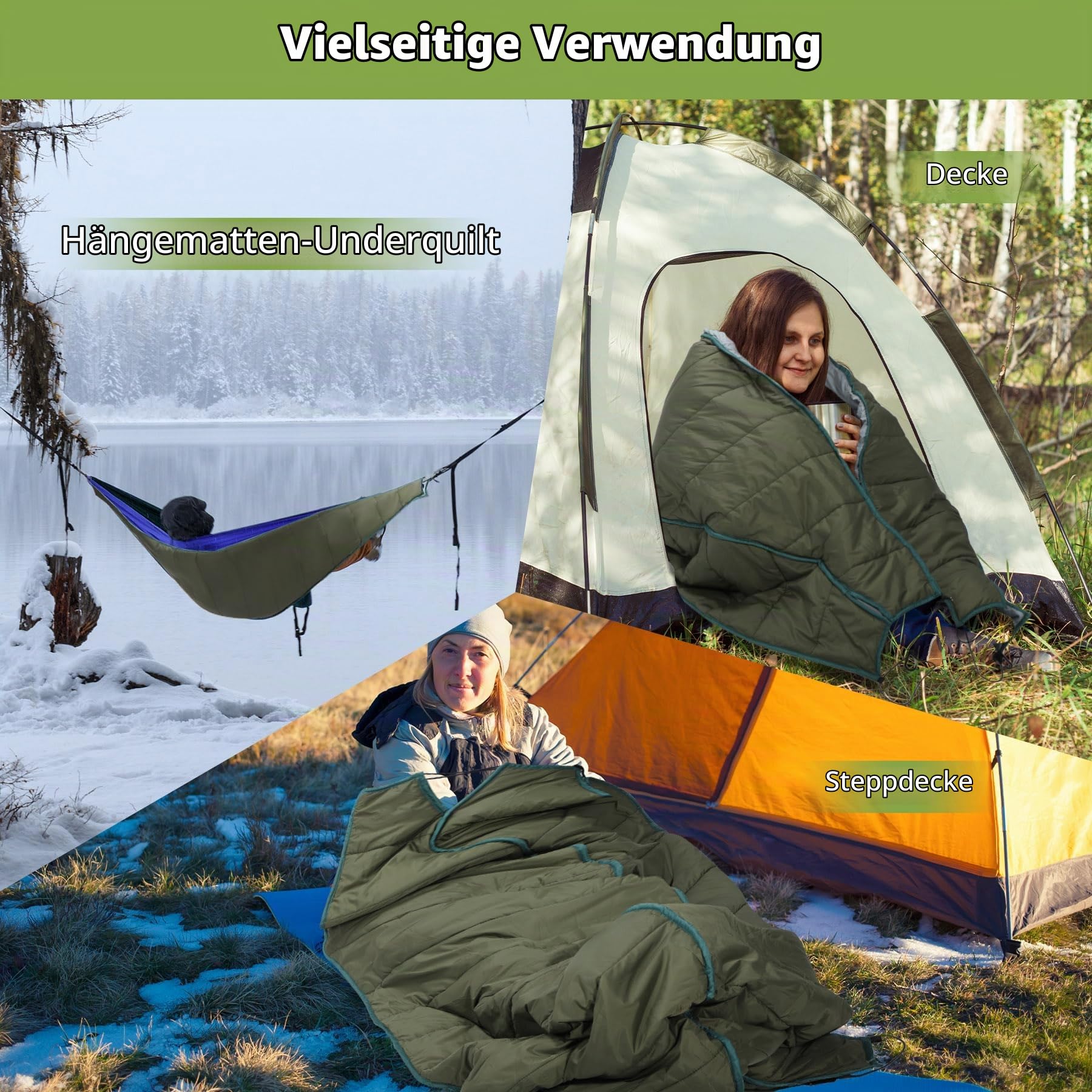 REDCAMP Hängematte Underquilt, 3-Jahreszeiten, 5°C bis 20°C, warm, Grün | ultraleicht Unterdecke, Kälteschutz, Wärmeschutz, tragbar, kompakt, langlebig, für Outdoor Camping Wandern Reisen, weich
