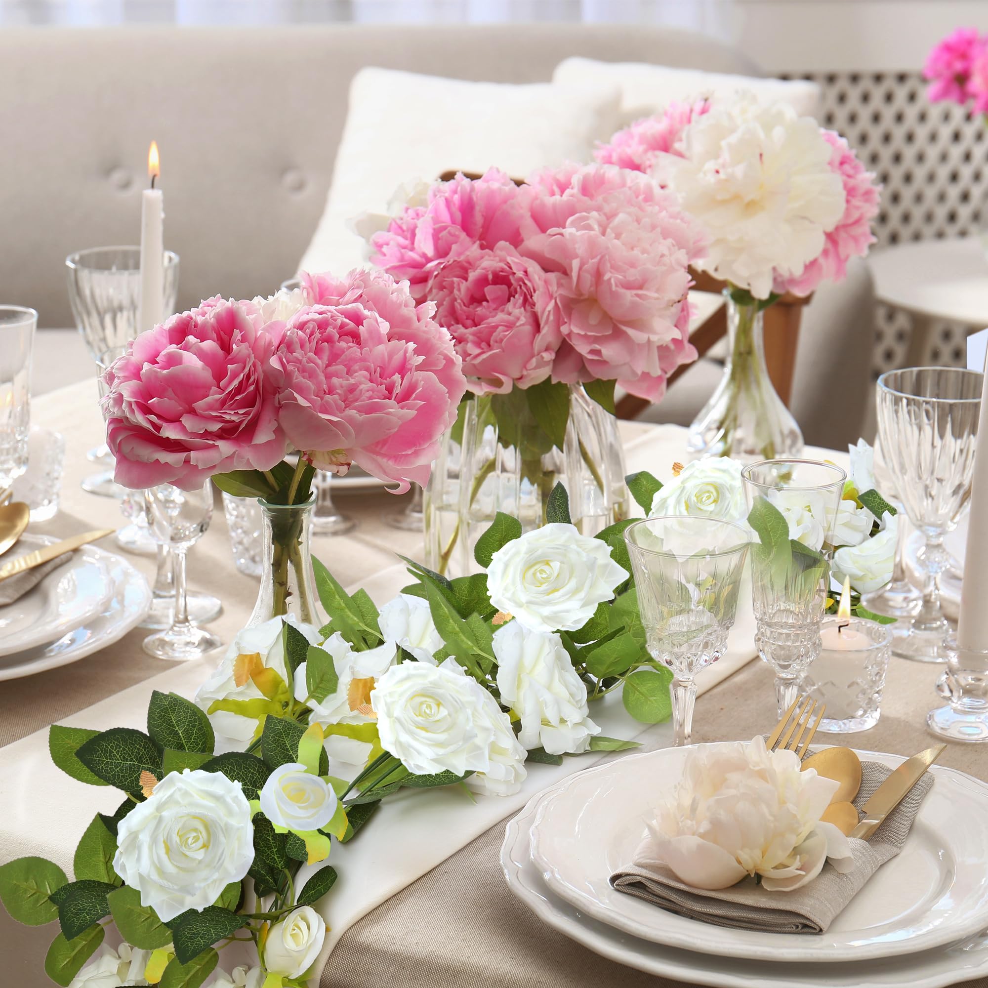 Sggvecsy Lot de 6 guirlandes de Roses artificielles de 12 m - Guirlande Florale en Soie synthétique à Suspendre - pour Arche de Mariage, fête, Mur, Jardin, cérémonie, arrière-Plan, décoration