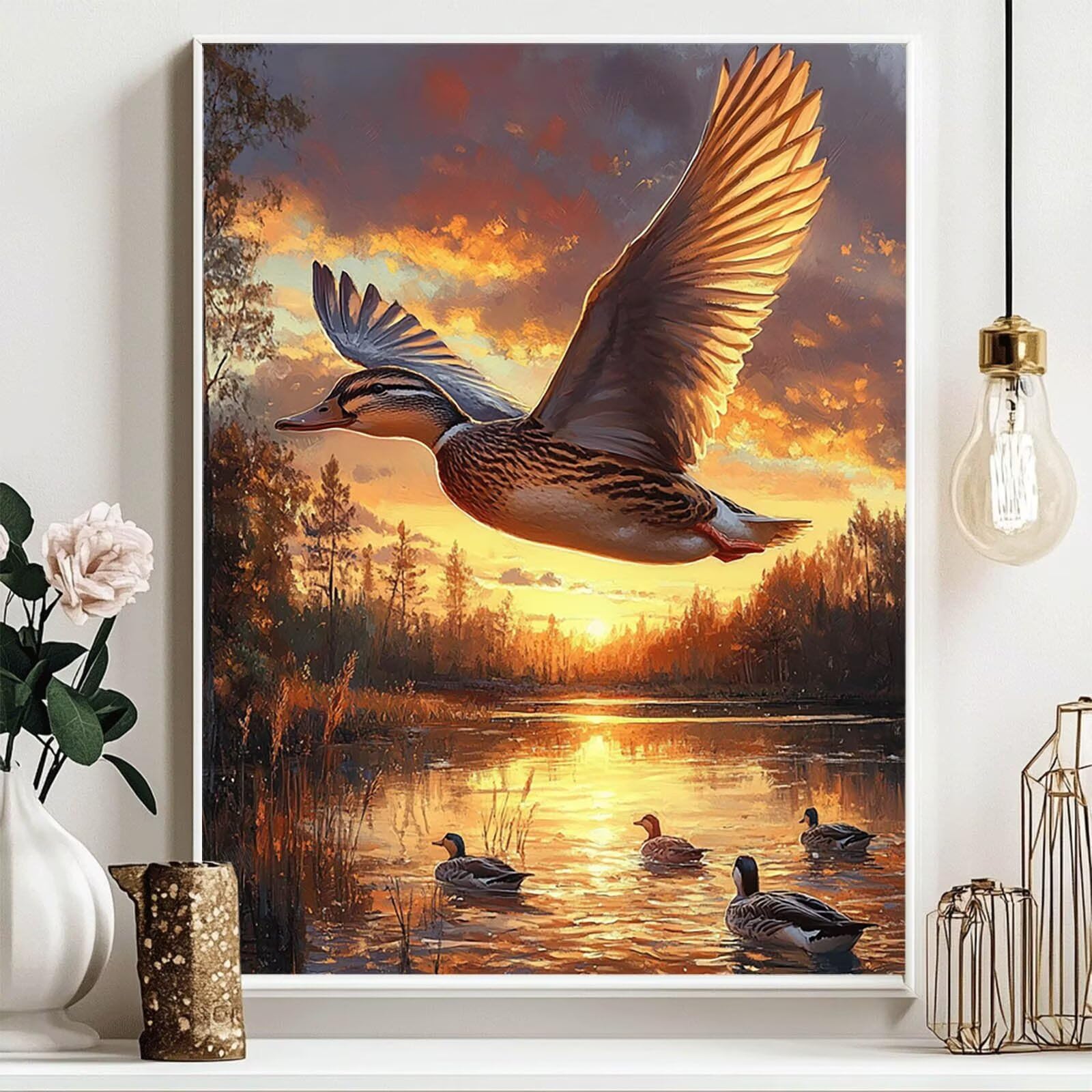 5D DIY diamentowy obraz kaczka zestaw do malowania diamentami dla dorosłych i dzieci pełny zachód słońca diamentowy obraz krzyż Embroidery łatwy dla początkujących, kryształowa dekoracja ścienna