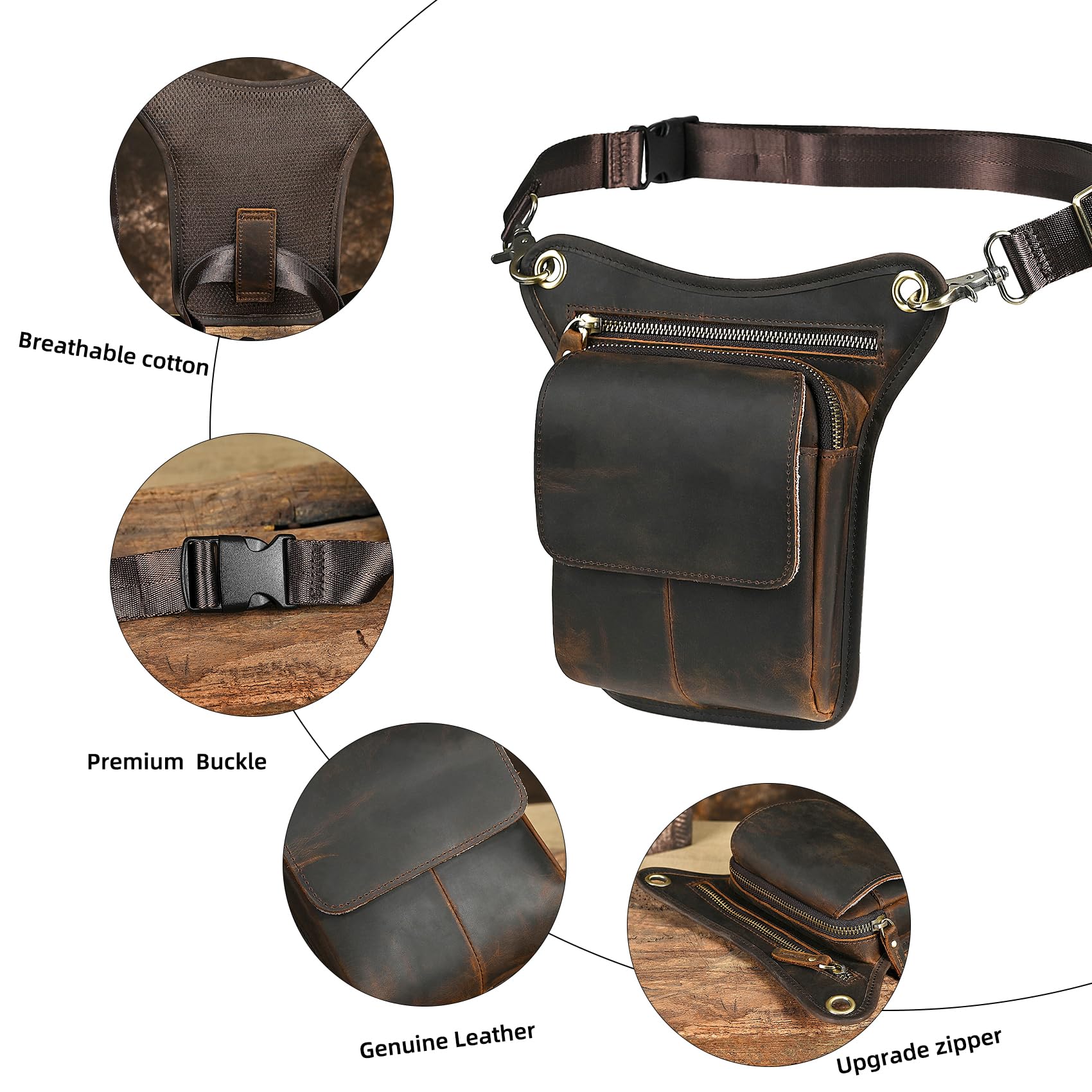 Toile Imperméable + Cuir Véritable Moto Fanny Sac de Taille Waist Bag Cuisses Sacs pour Les Jambes pour Hommes Femmes FB211-6